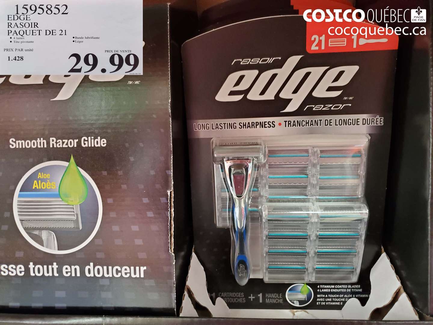 1595852 EDGE RASOIR PAQUET DE 21 $29.99
