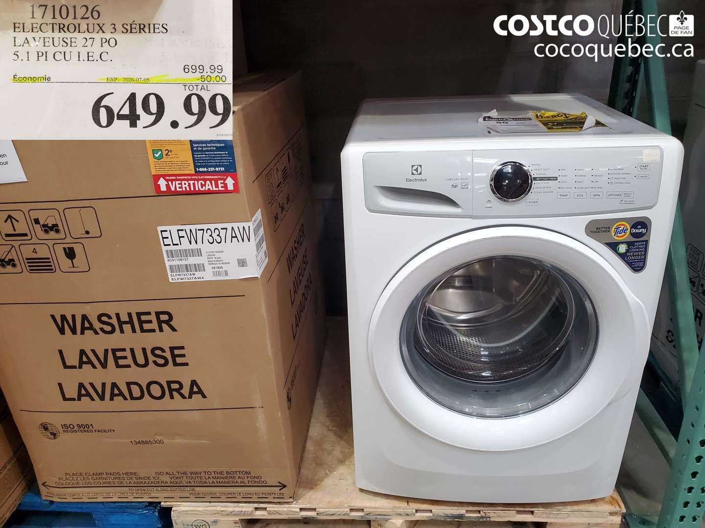 1710126 ELECTROLUX 3 SERIES LAVEUSE 27 PO 5.1 PI CU I.E.C. ($50.00 INSTANT SAVINGS EXPIRES ON 2026-07-05) $649.99