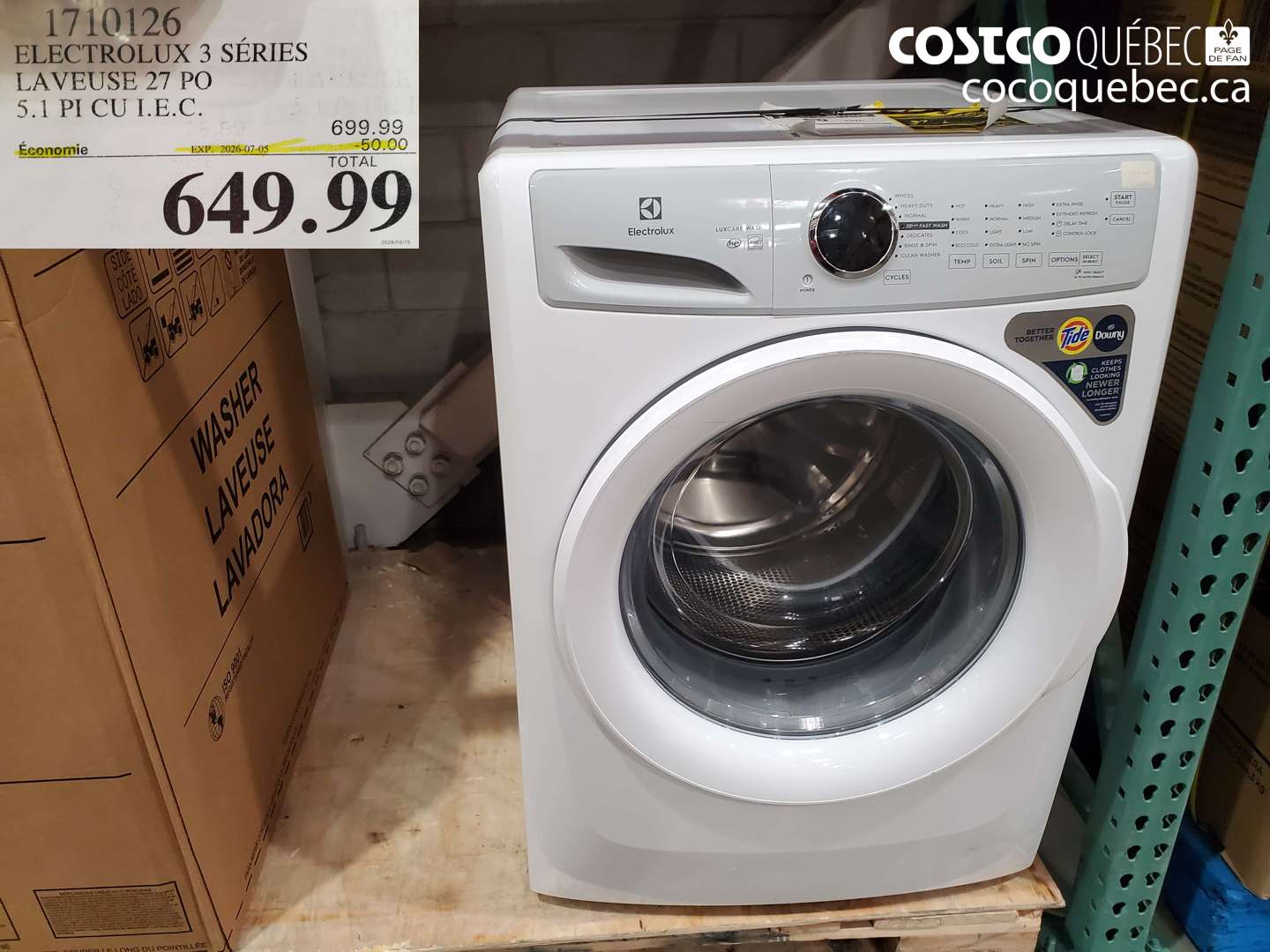 1710126 ELECTROLUX 3 SÉRIES LAVEUSE 27 PO 5.1 PI CU I.E.C. ($50.00 INSTANT SAVINGS EXPIRES ON 2026-07-05) $649.99