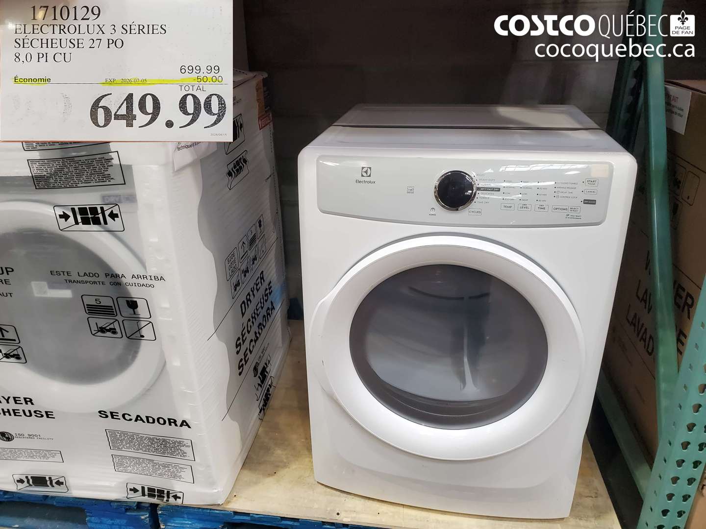 1710129 ELECTROLUX 3 SÉRIES SÉCHEUSE 27 PO 8.0 PI CU ($50.00 INSTANT SAVINGS EXPIRES ON 2026-07-05) $649.99