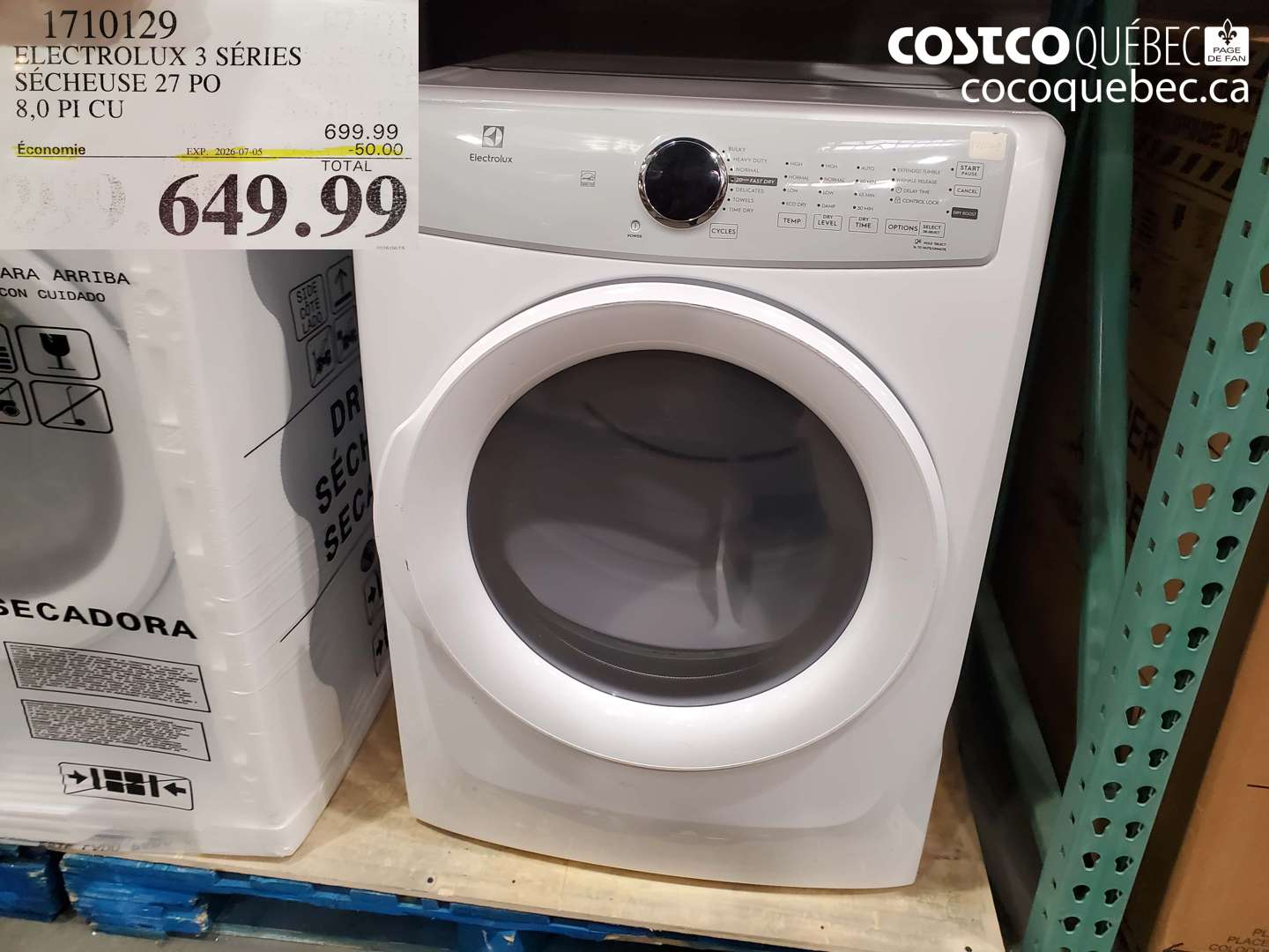 1710129 ELECTROLUX 3 SÉRIES SÉCHEUSE 27 PO 8.0 PI CU ($50.00 INSTANT SAVINGS EXPIRES ON 2026-07-05) $649.99