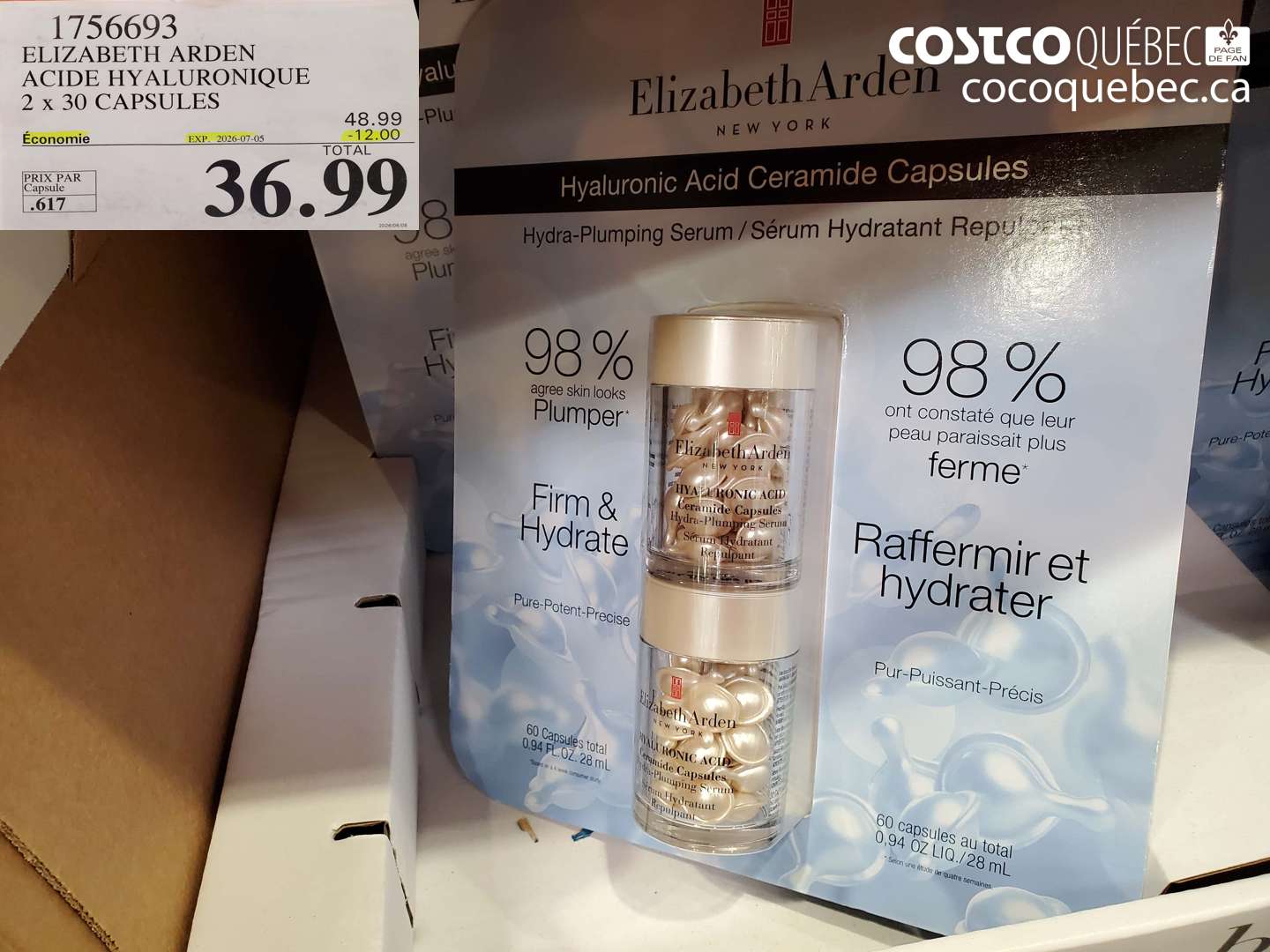 1756693 ELIZABETH ARDEN ACIDE HYALURONIQUE 2 X 30 CAPSULES ($12.00 INSTANT SAVINGS EXPIRES ON 2026-07-05) $36.99