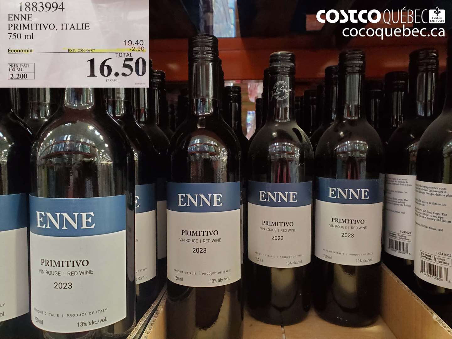 1883994 ENNE PRIMITIVO, ITALIE 750 ML ($2.90 INSTANT SAVINGS EXPIRES ON 2026-06-07) $16.50
