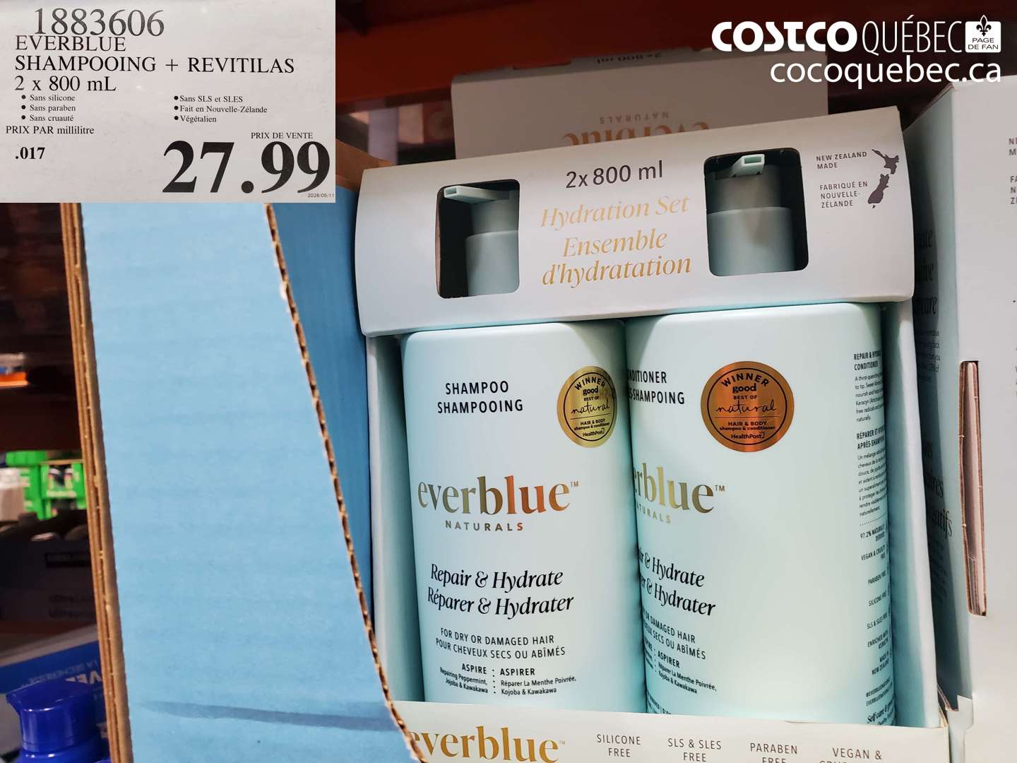 1883606 EVERBLUE SHAMPOOING + REVITILAS 2 X 800 ML $27.99