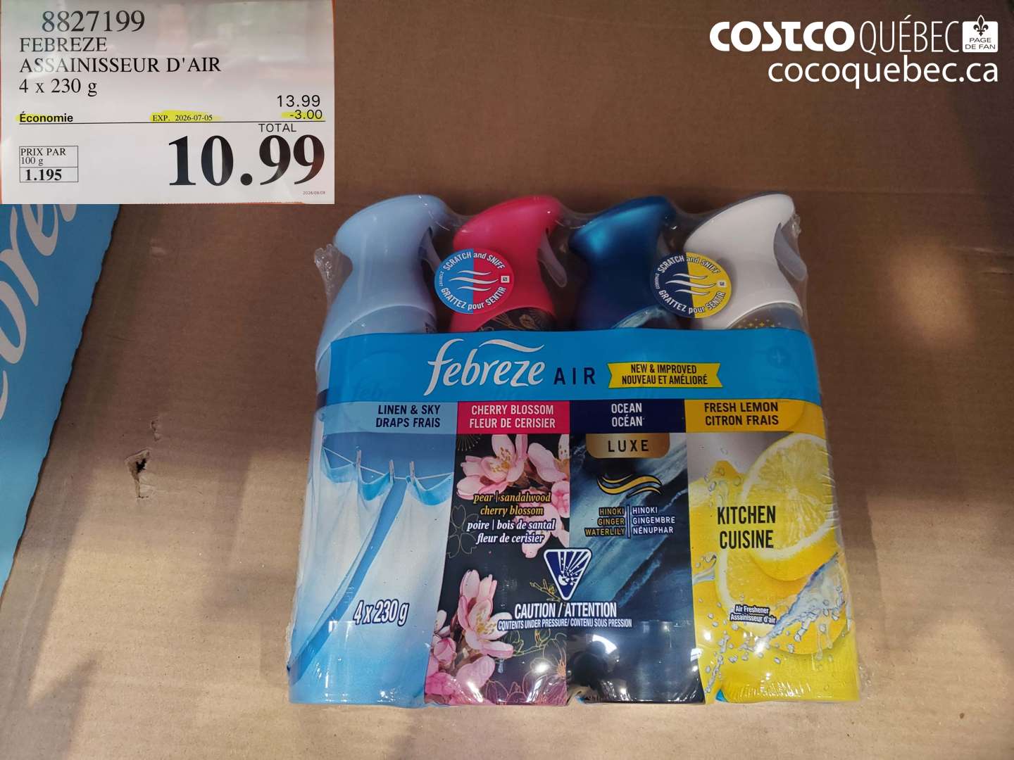 8827199 FEBREZE ASSAINISSEUR D'AIR 4 X 230 G ($3.00 INSTANT SAVINGS EXPIRES ON 2026-07-05) $10.99