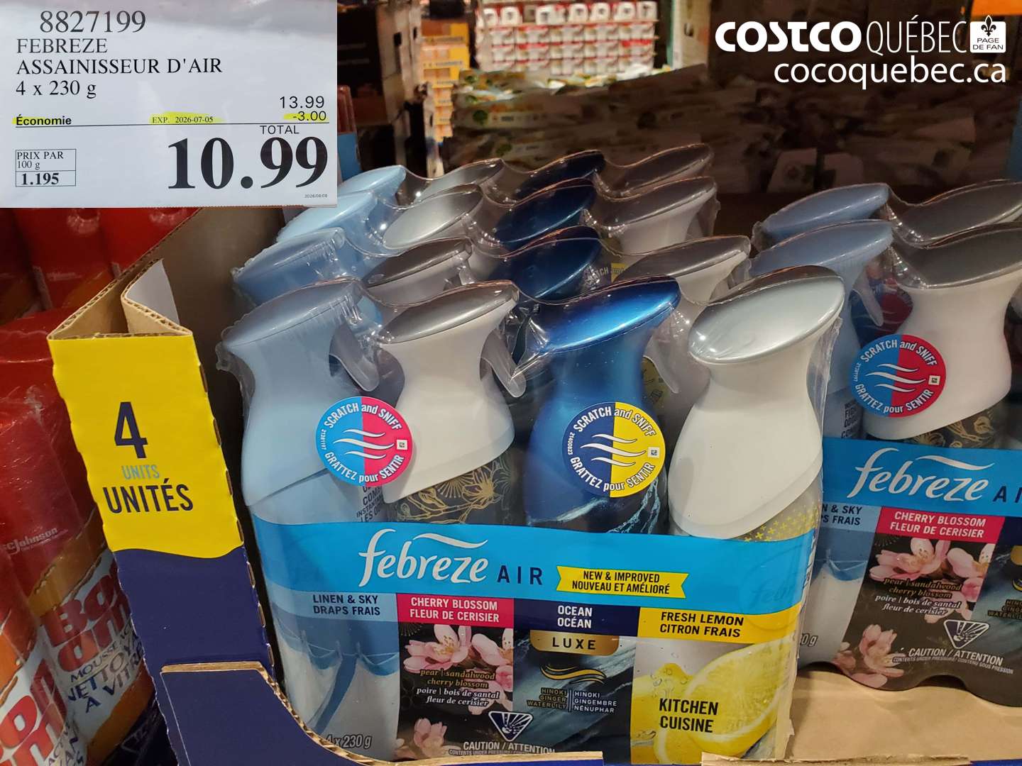 8827199 FEBREZE ASSAINISSEUR D'AIR 4 X 230 G ($3.00 INSTANT SAVINGS EXPIRES ON 2026-07-05) $10.99