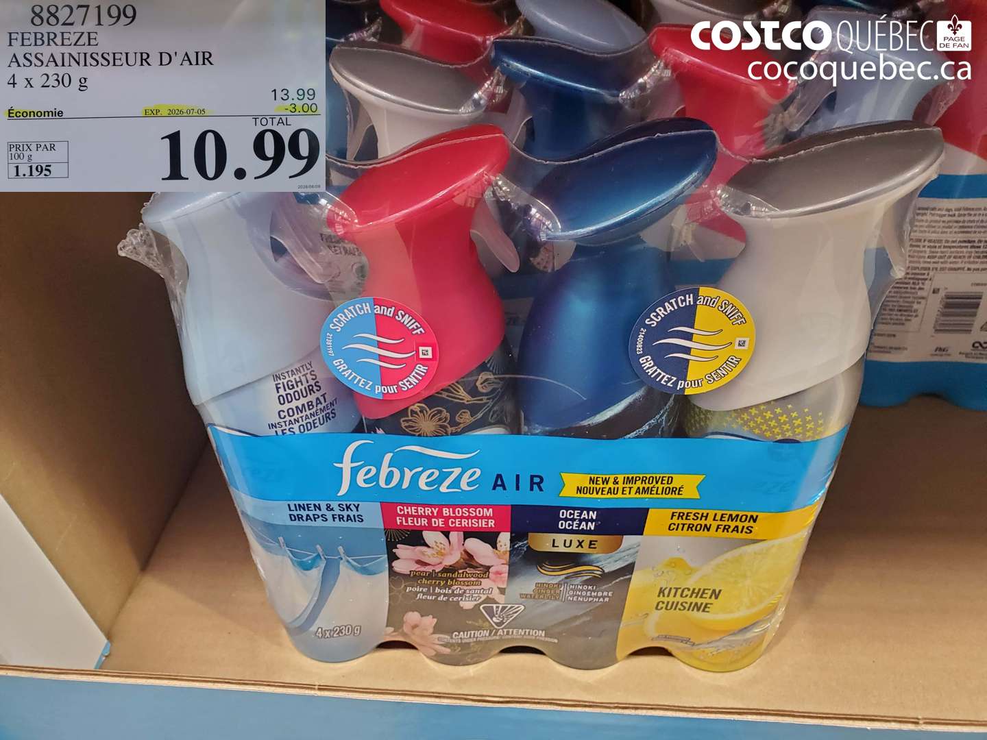 8827199 FEBREZE ASSAINISSEUR D'AIR 4 X 230 G ($3.00 INSTANT SAVINGS EXPIRES ON 2026-07-05) $10.99