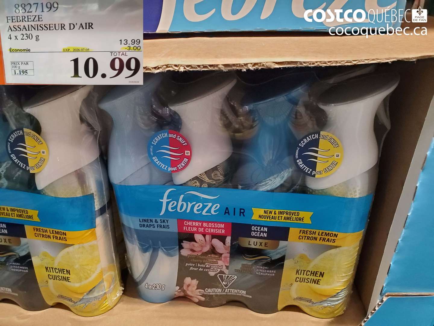 8827199 FEBREZE ASSAINISSEUR D'AIR 4 X 230 G ($3.00 INSTANT SAVINGS EXPIRES ON 2026-07-05) $10.99