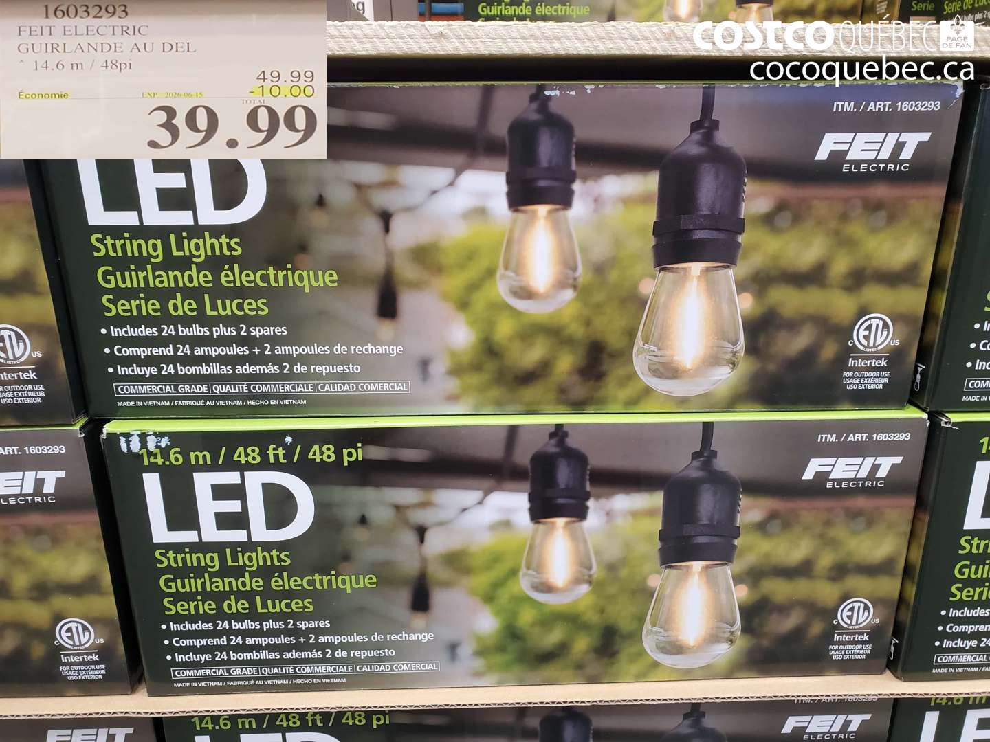 1603293 FEIT ELECTRIC GUIRLANDE AU DEL 14.6 M / 48 PI ($10.00 INSTANT SAVINGS EXPIRES ON 2026-06-15) $39.99