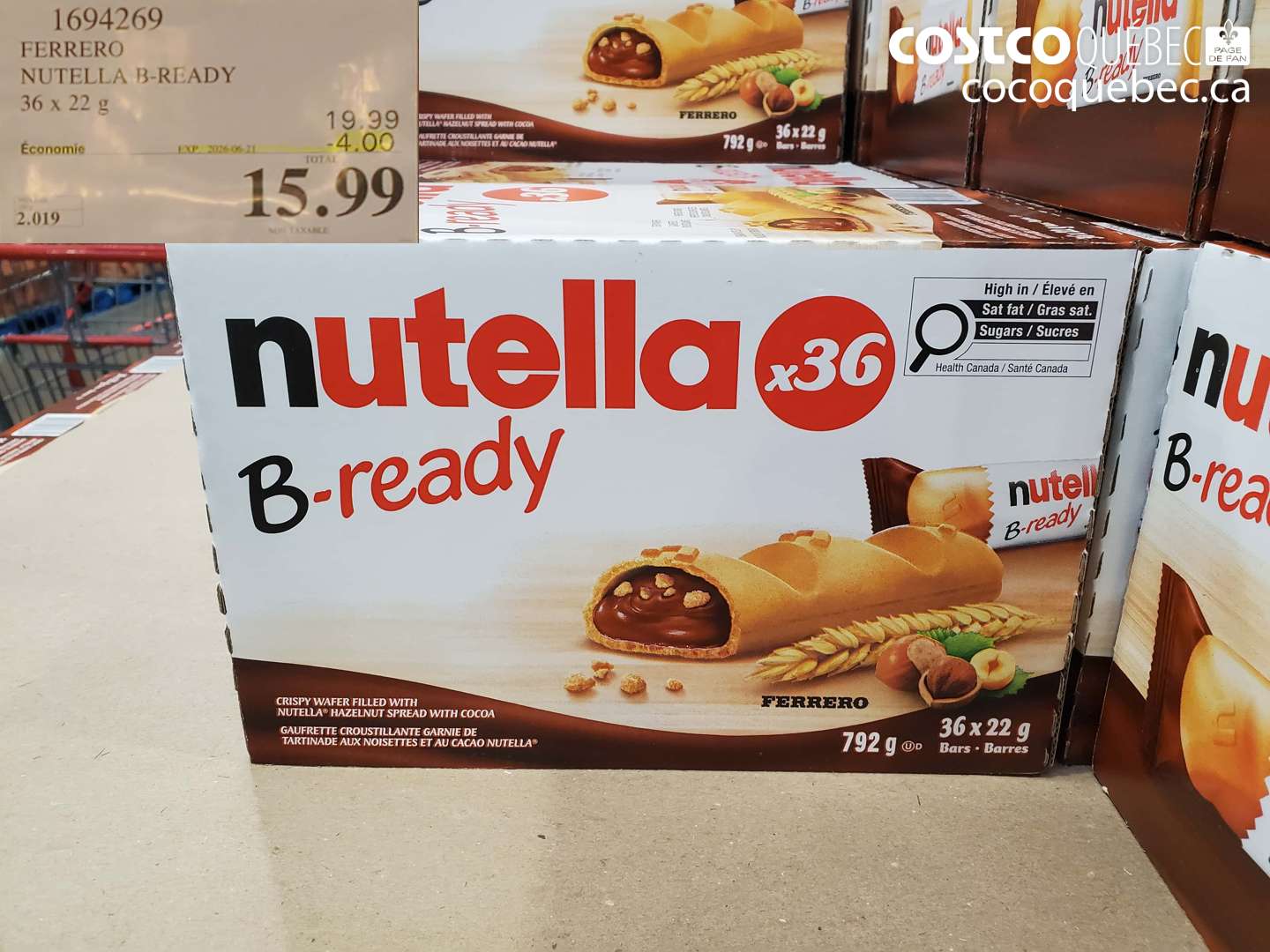 1694269 FERRERO NUTELLA B-READY 36 X 22 G ($4.00 INSTANT SAVINGS EXPIRES ON 2026-06-21) $15.99