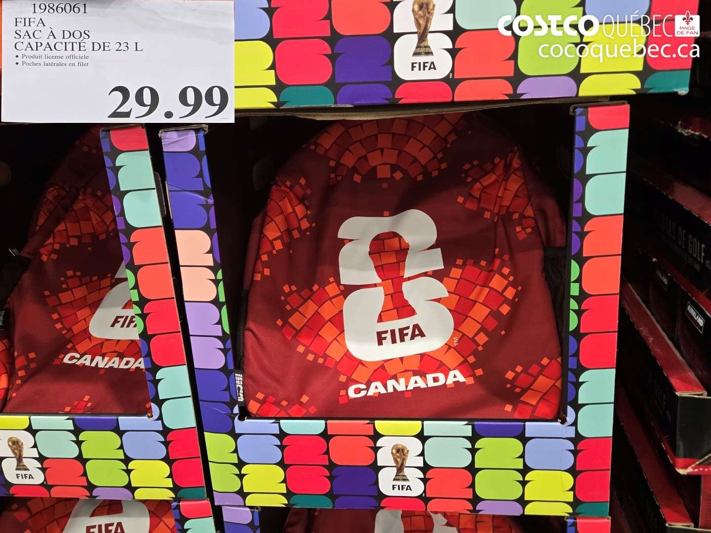 1986061 FIFA SAC À DOS CAPACITÉ DE 23 L $29.99