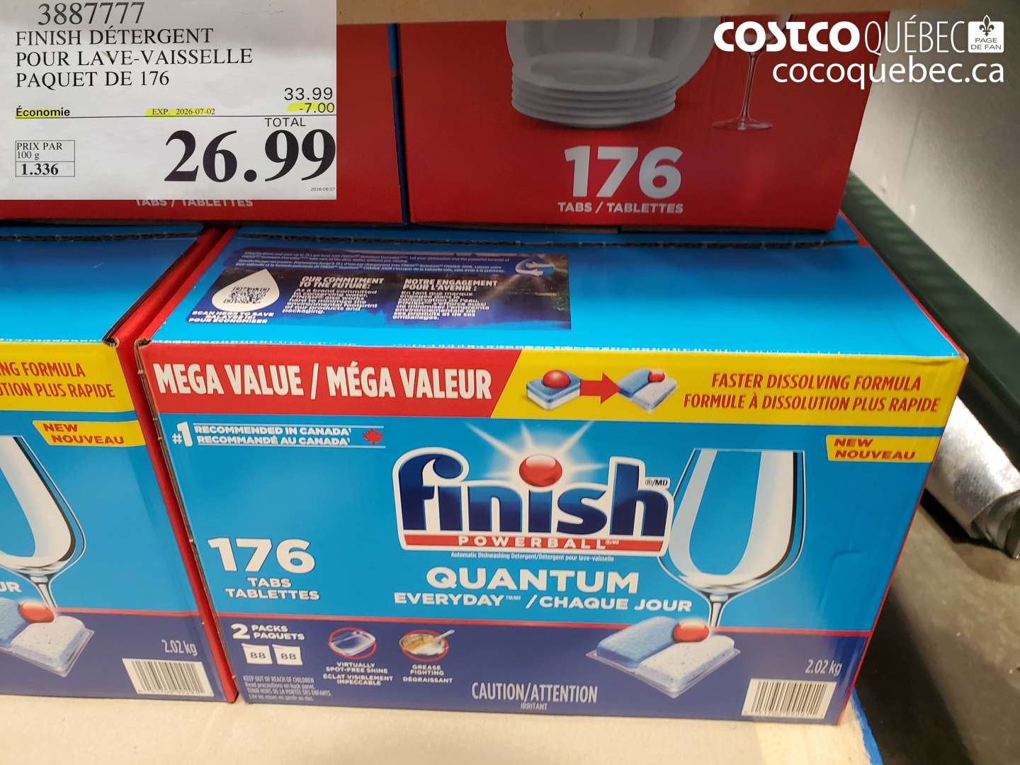 3887777 FINISH DÉTERGENT POUR LAVE-VAISSELLE PAQUET DE 176 ($7.00 INSTANT SAVINGS EXPIRES ON 2026-07-02) $26.99