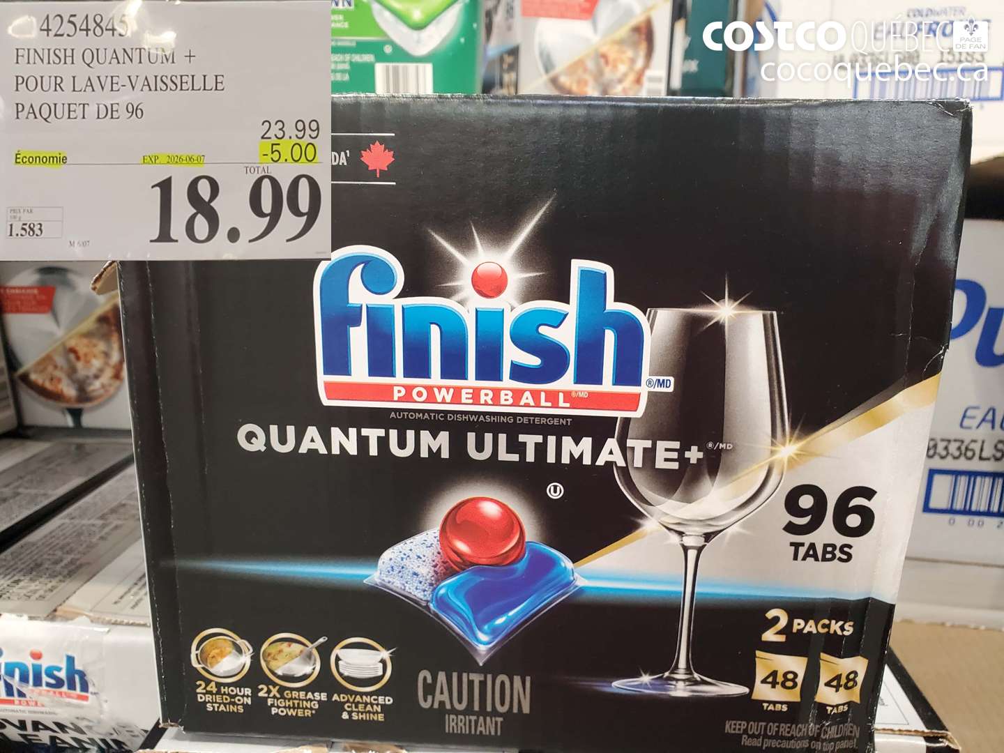 4254845 FINISH QUANTUM + POUR LAVE-VAISSELLE PAQUET DE 96 ($5.00 INSTANT SAVINGS EXPIRES ON 2026-06-07) $18.99