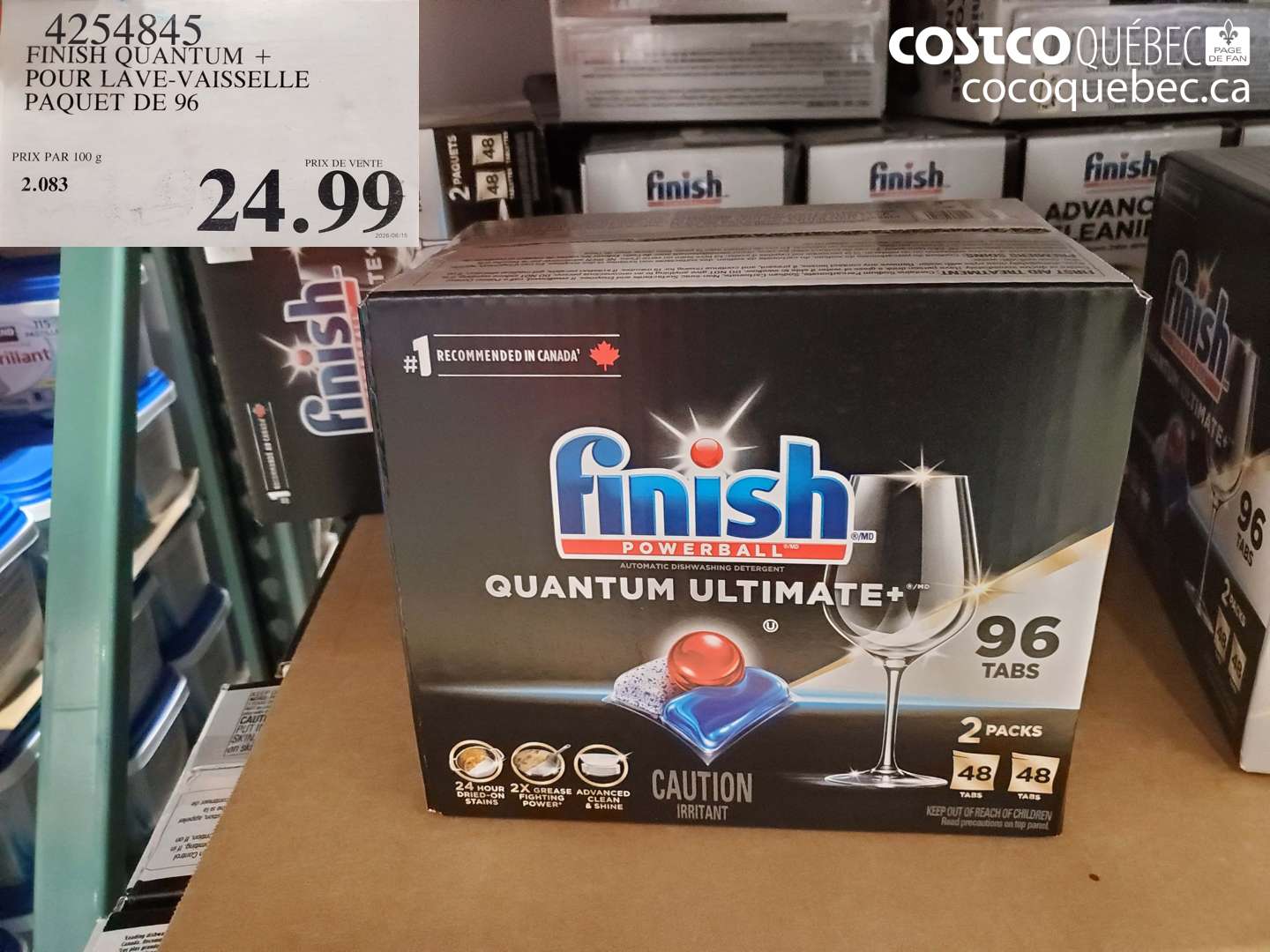 4254845 FINISH QUANTUM + POUR LAVE-VAISSELLE PAQUET DE 96 $24.99