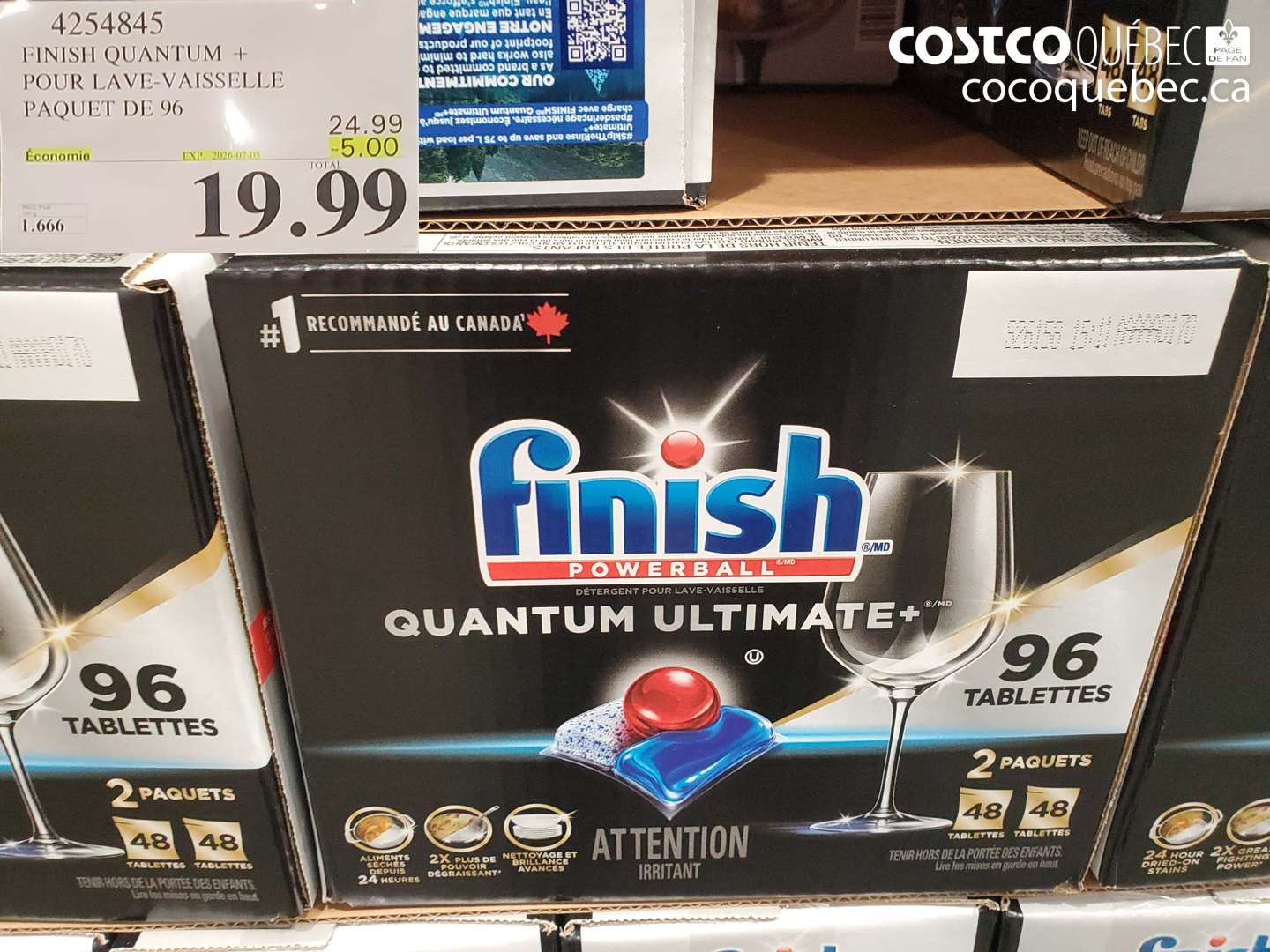 4254845 FINISH QUANTUM + POUR LAVE-VAISSELLE PAQUET DE 96 ($5.00 INSTANT SAVINGS EXPIRES ON 2026-07-05) $19.99