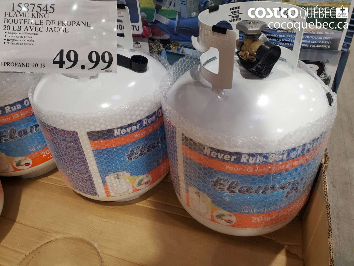 1587545 FLAME KING BOUTEILLE DE PROPANE 20 LB AVEC JAUGE $49.99