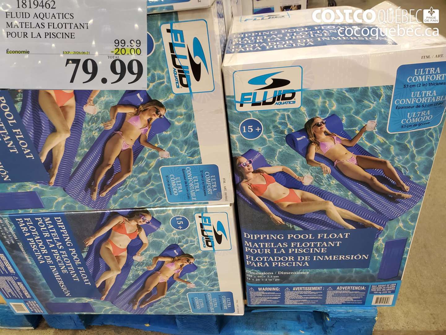 1819462 FLUID AQUATICS MATELAS FLOTTANT POUR LA PISCINE ($20.00 INSTANT SAVINGS EXPIRES ON 2026-06-21) $79.99