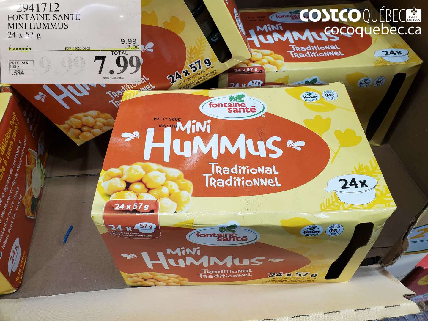 2941712 FONTAINE SANTÉ MINI HUMMUS 24 X 57 G ($2.00 INSTANT SAVINGS EXPIRES ON 2026-06-21) $7.99