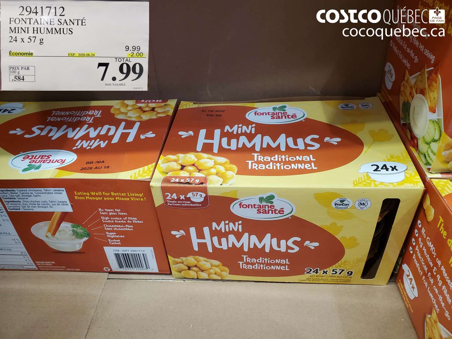 2941712 FONTAINE SANTÉ MINI HUMMUS 24 X 57 G ($2.00 INSTANT SAVINGS EXPIRES ON 2026-06-24) $7.99