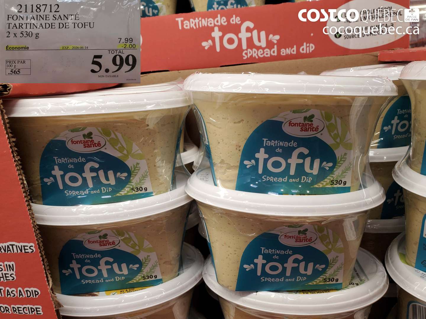 2118712 FONTAINE SANTÉ TARTINADE DE TOFU 2 X 530 G ($2.00 INSTANT SAVINGS EXPIRES ON 2026-06-14) $5.99