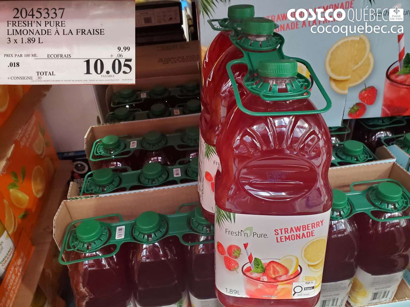 2045337 FRESH'N PURE LIMONADE À LA FRAISE 3 X 1.89 L $10.05