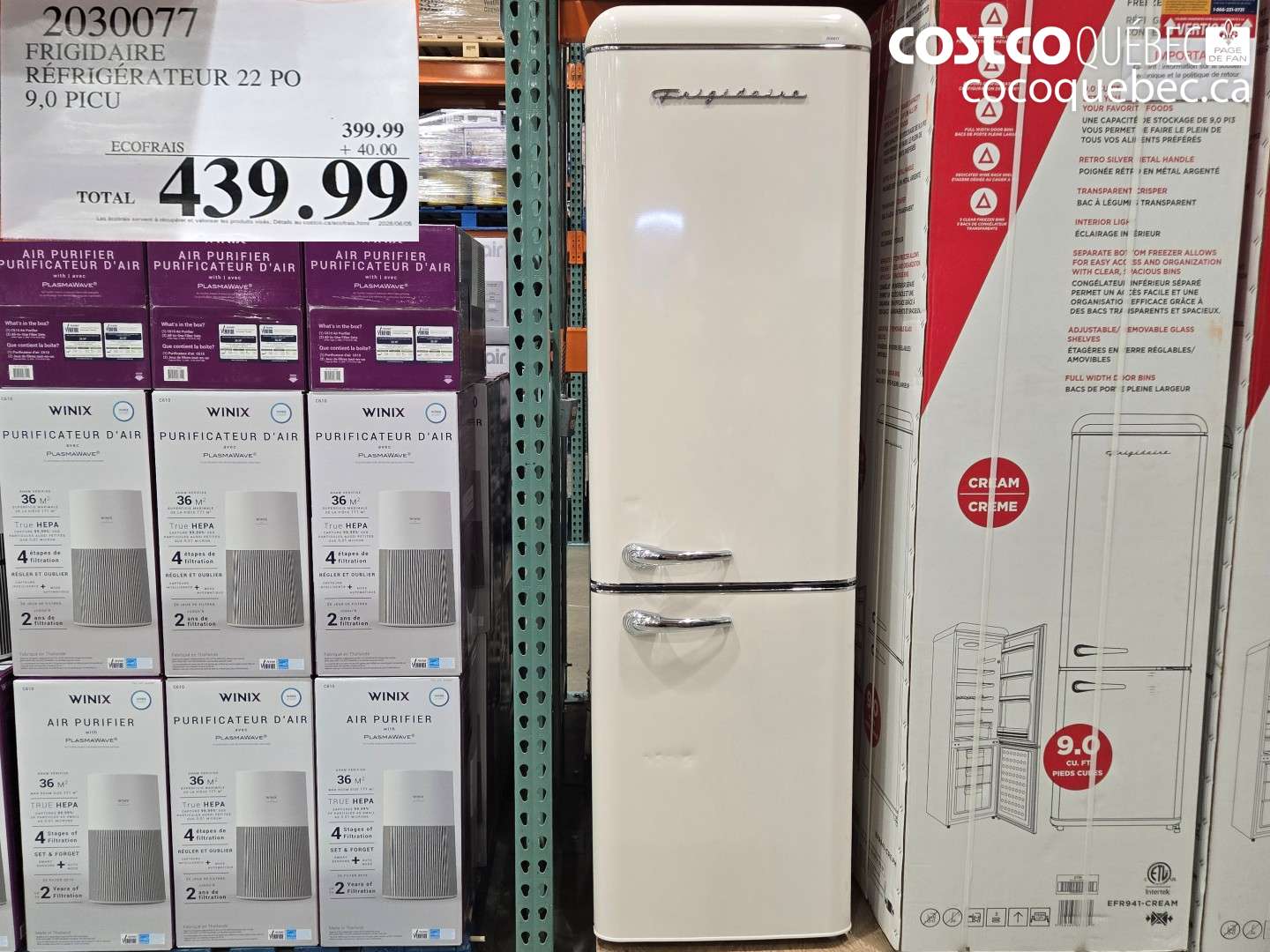 2030077 FRIGIDAIRE RÉFRIGÉRATEUR 22 PO 9.0 PICU $439.99