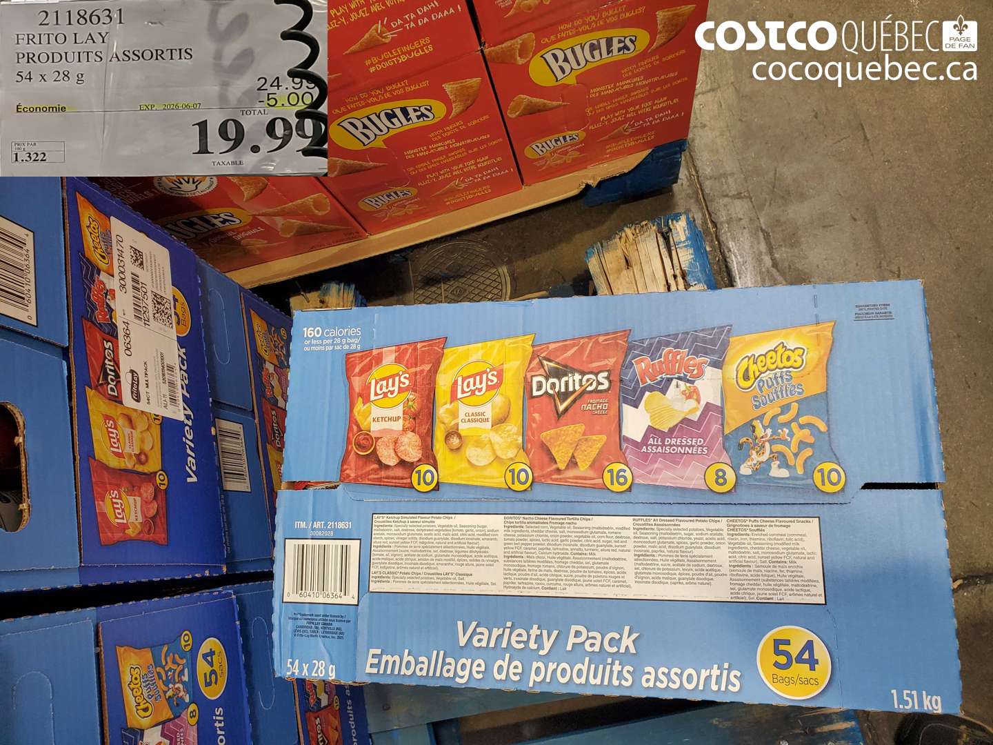 2118631 FRITO LAY PRODUITS ASSORTIS 54 X 28 G ($5.00 INSTANT SAVINGS EXPIRES ON 2026-06-07) $19.99