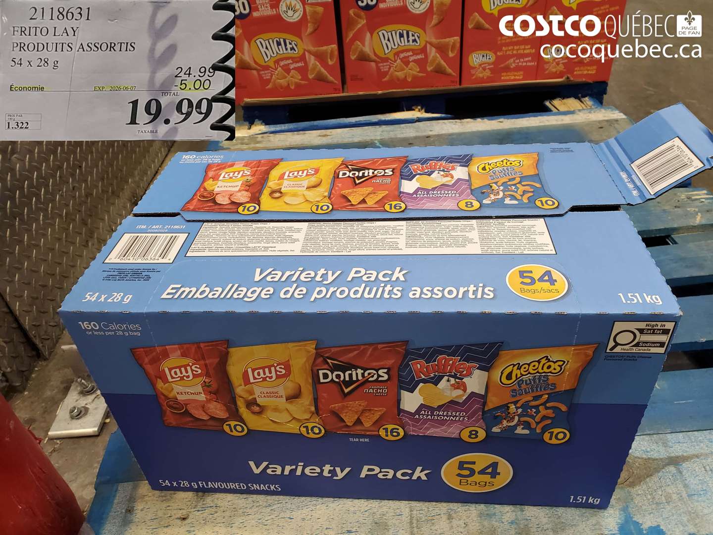 2118631 FRITO LAY PRODUITS ASSORTIS 54 x 28 G ($5.00 INSTANT SAVINGS EXPIRES ON 2026-06-07) $19.99