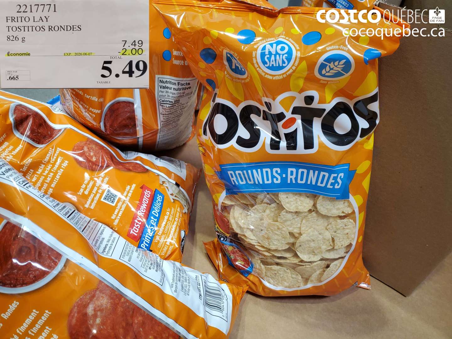 2217771 FRITO LAY TOSTITOS RONDES 826 G ($2.00 INSTANT SAVINGS EXPIRES ON 2026-06-07) $5.49