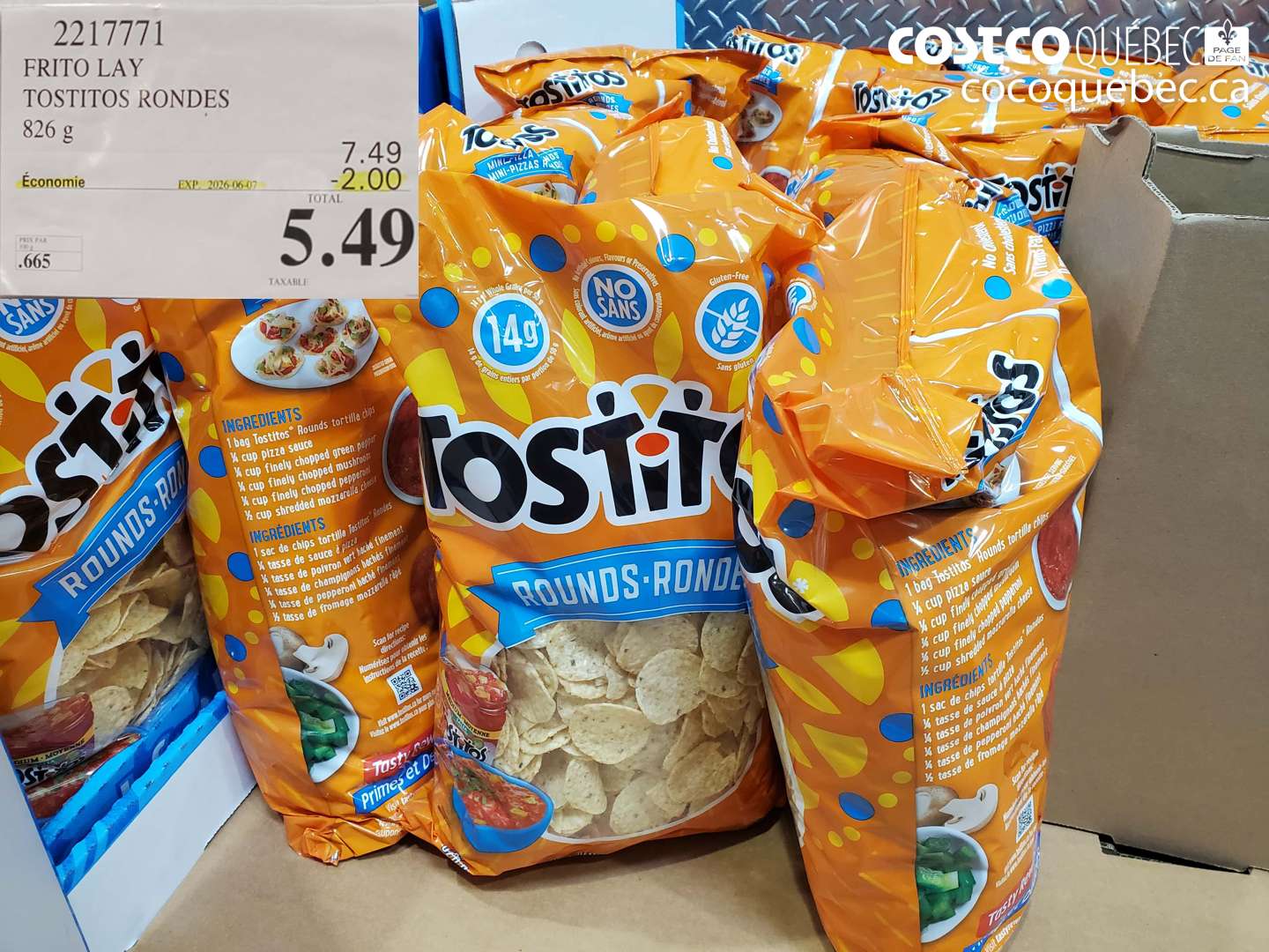 2217771 FRITO LAY TOSTITOS RONDES 826 G ($2.00 INSTANT SAVINGS EXPIRES ON 2026-06-07) $5.49