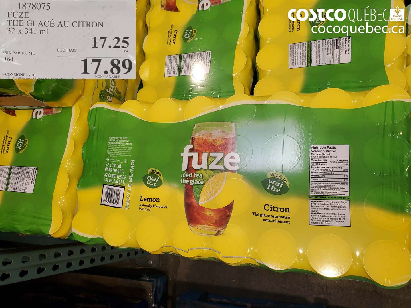1878075 FUZE THÉ GLACÉ AU CITRON 32 X 341 ML $17.89
