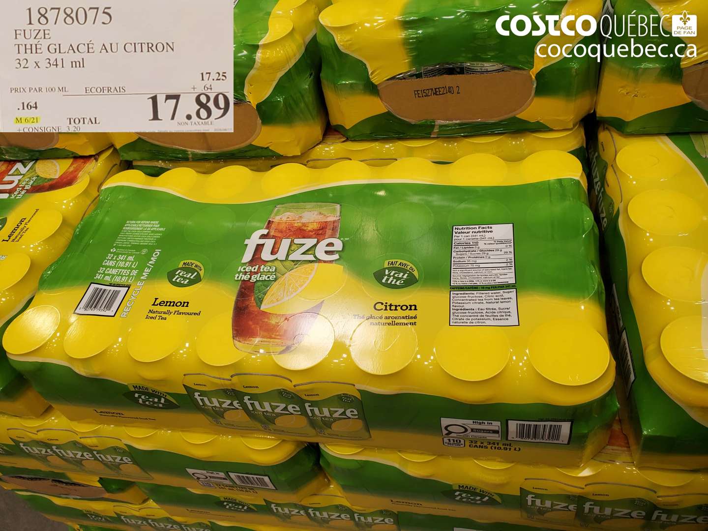 1878075 FUZE THÉ GLACÉ AU CITRON 32 X 341 ML $17.89