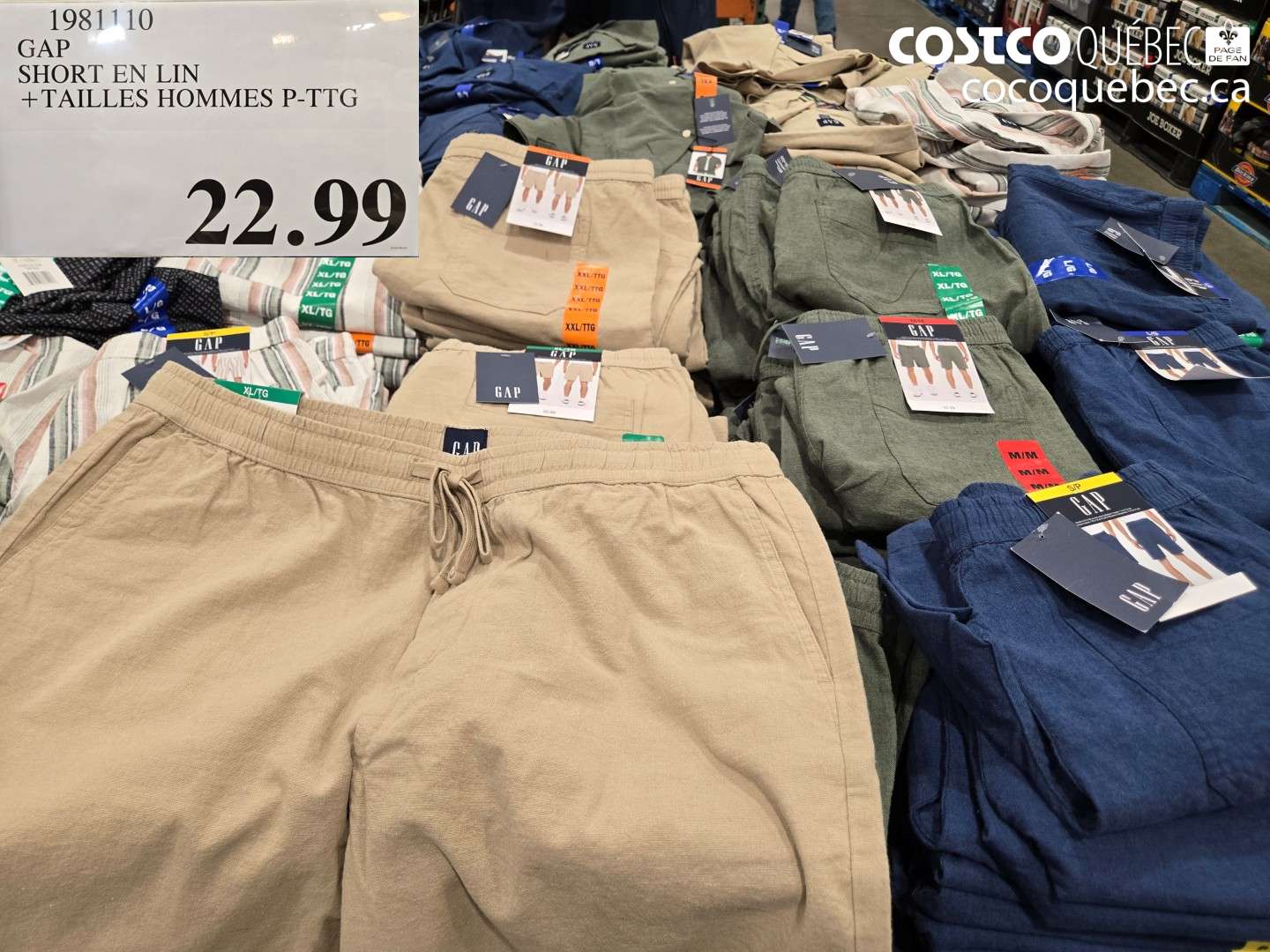 1981110 GAP SHORT EN LIN + TAILLES HOMMES P-TTG $22.99