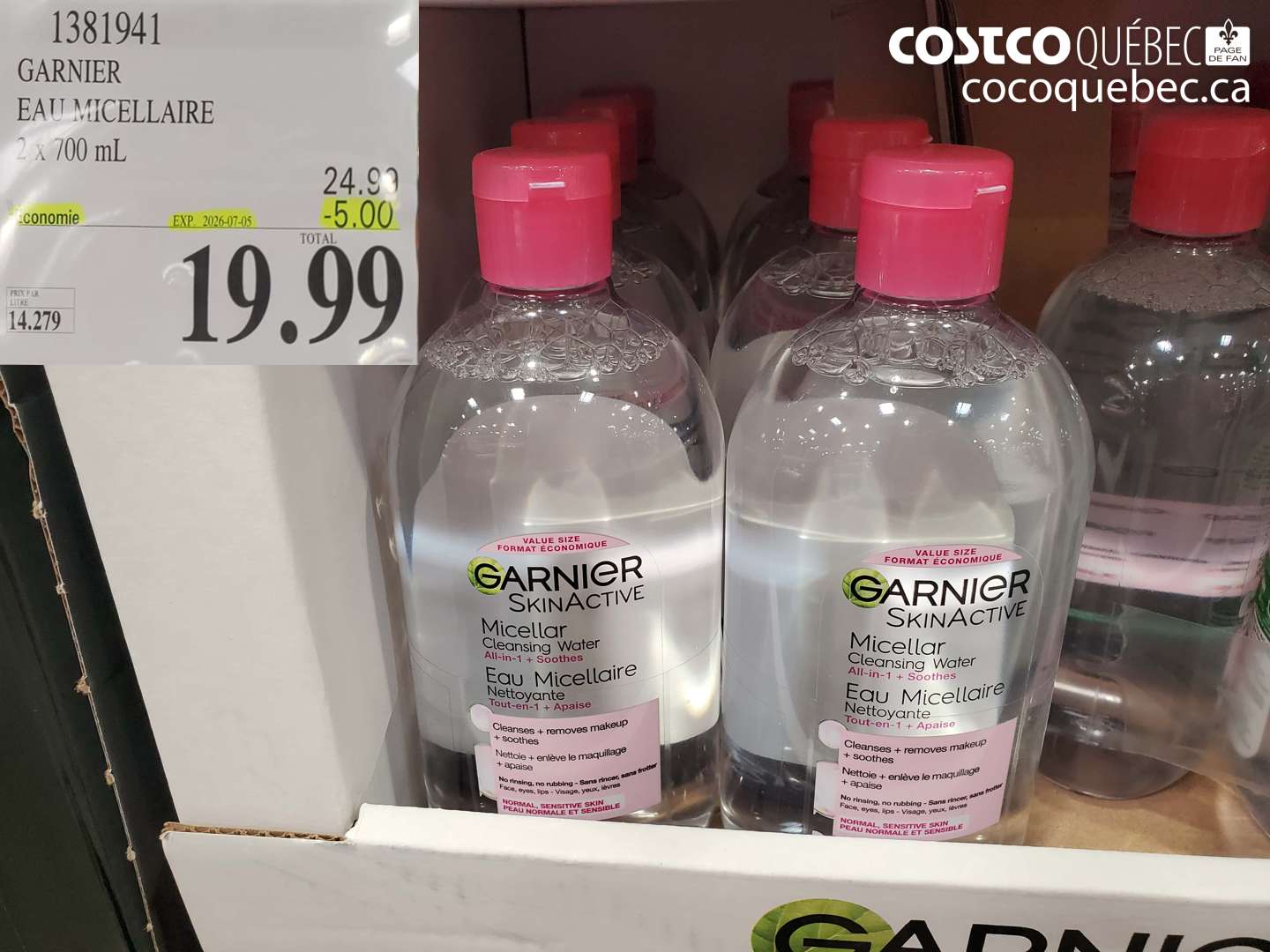 1381941 GARNIER EAU MICELLAIRE 2 X 700 ML ($5.00 INSTANT SAVINGS EXPIRES ON 2026-07-05) $19.99