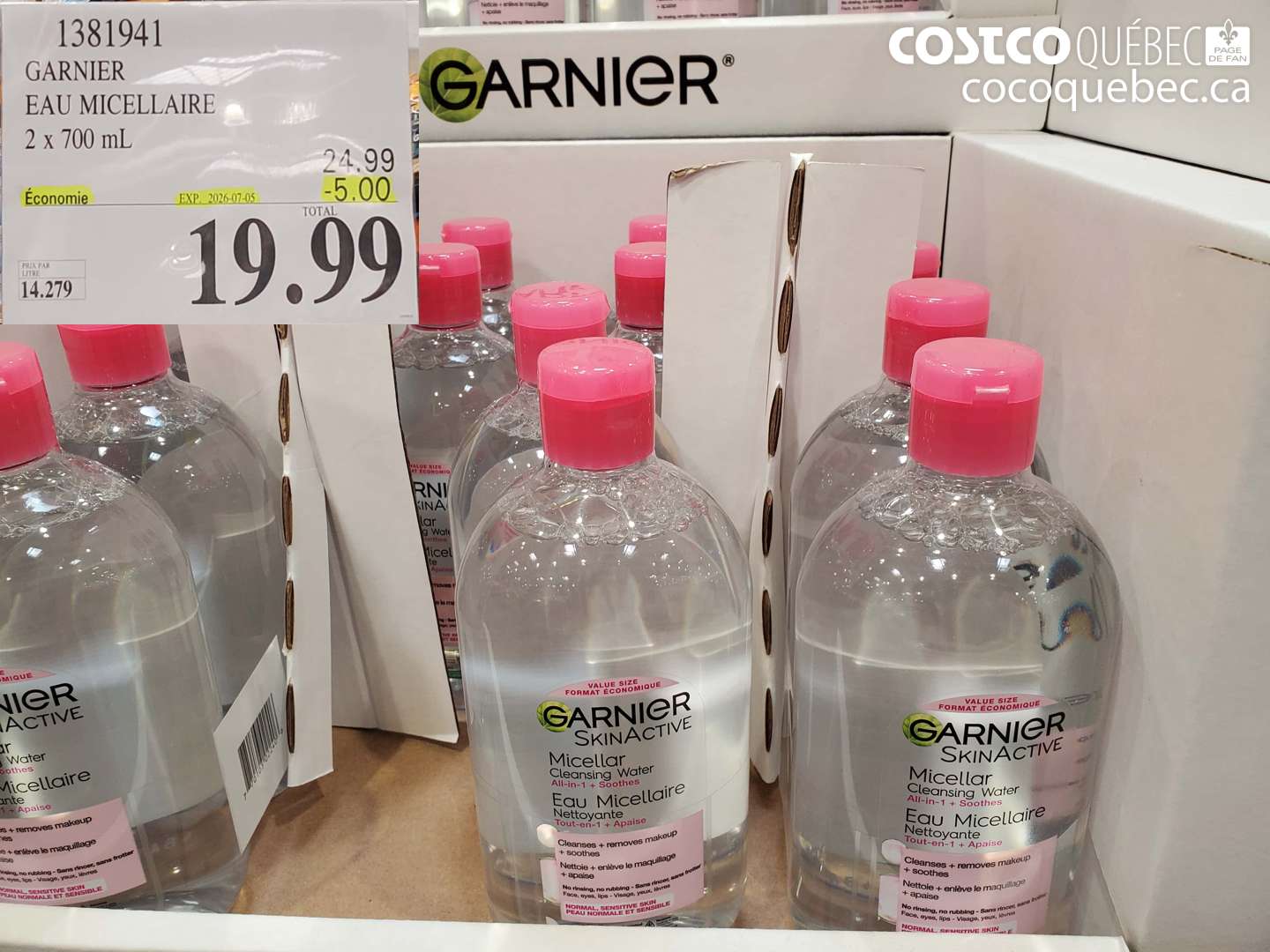 1381941 GARNIER EAU MICELLAIRE 2 X 700 ML ($5.00 INSTANT SAVINGS EXPIRES ON 2026-07-05) $19.99