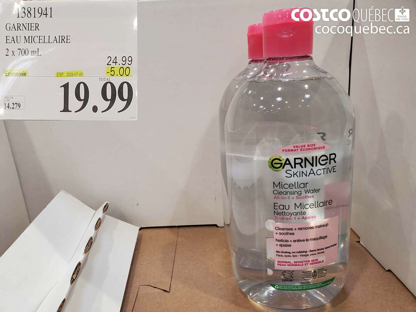 1381941 GARNIER EAU MICELLAIRE 2 X 700 ML ($5.00 INSTANT SAVINGS EXPIRES ON 2026-07-05) $19.99