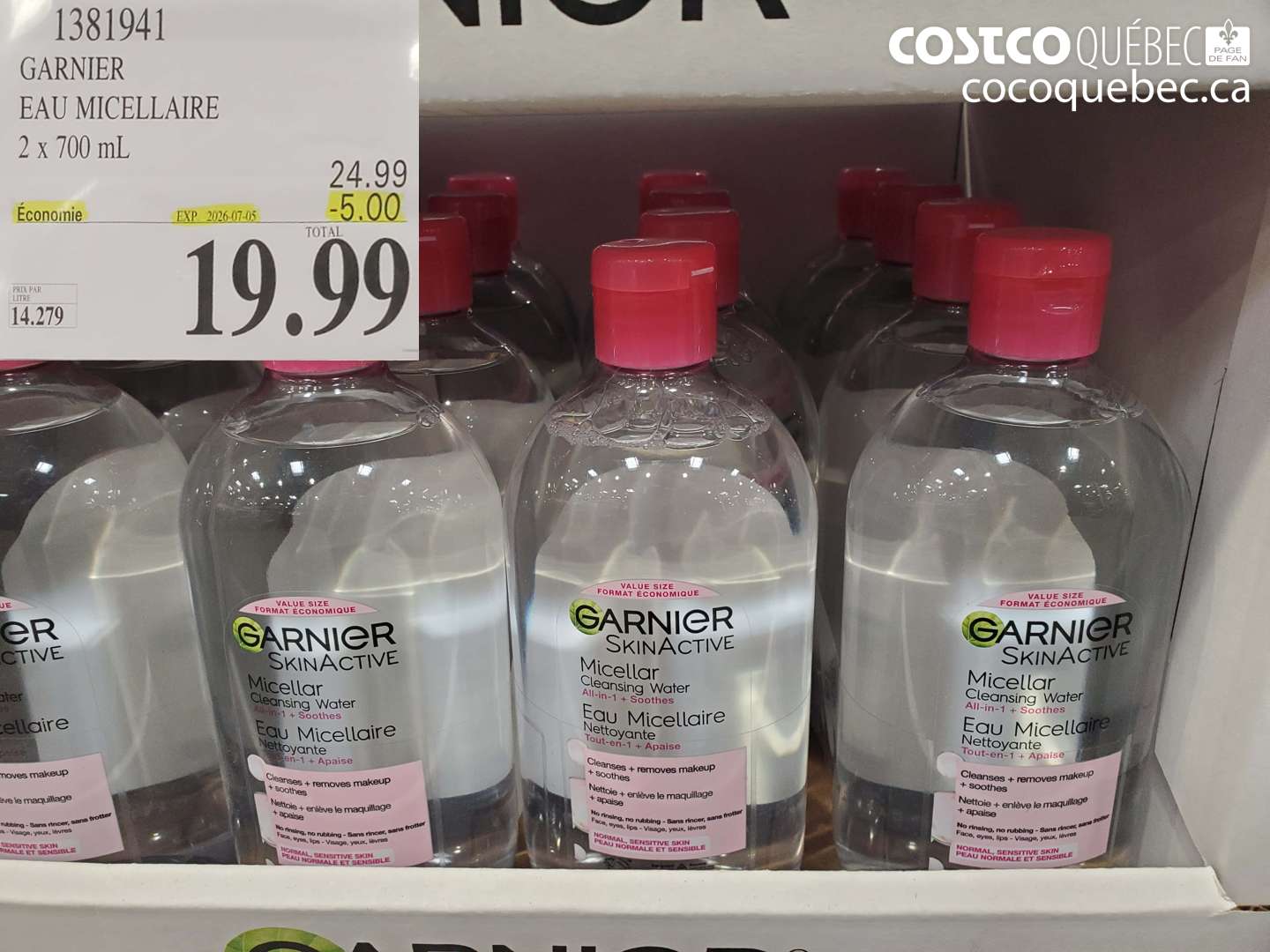 1381941 GARNIER EAU MICELLAIRE 2 X 700 ML ($5.00 INSTANT SAVINGS EXPIRES ON 2026-07-05) $19.99