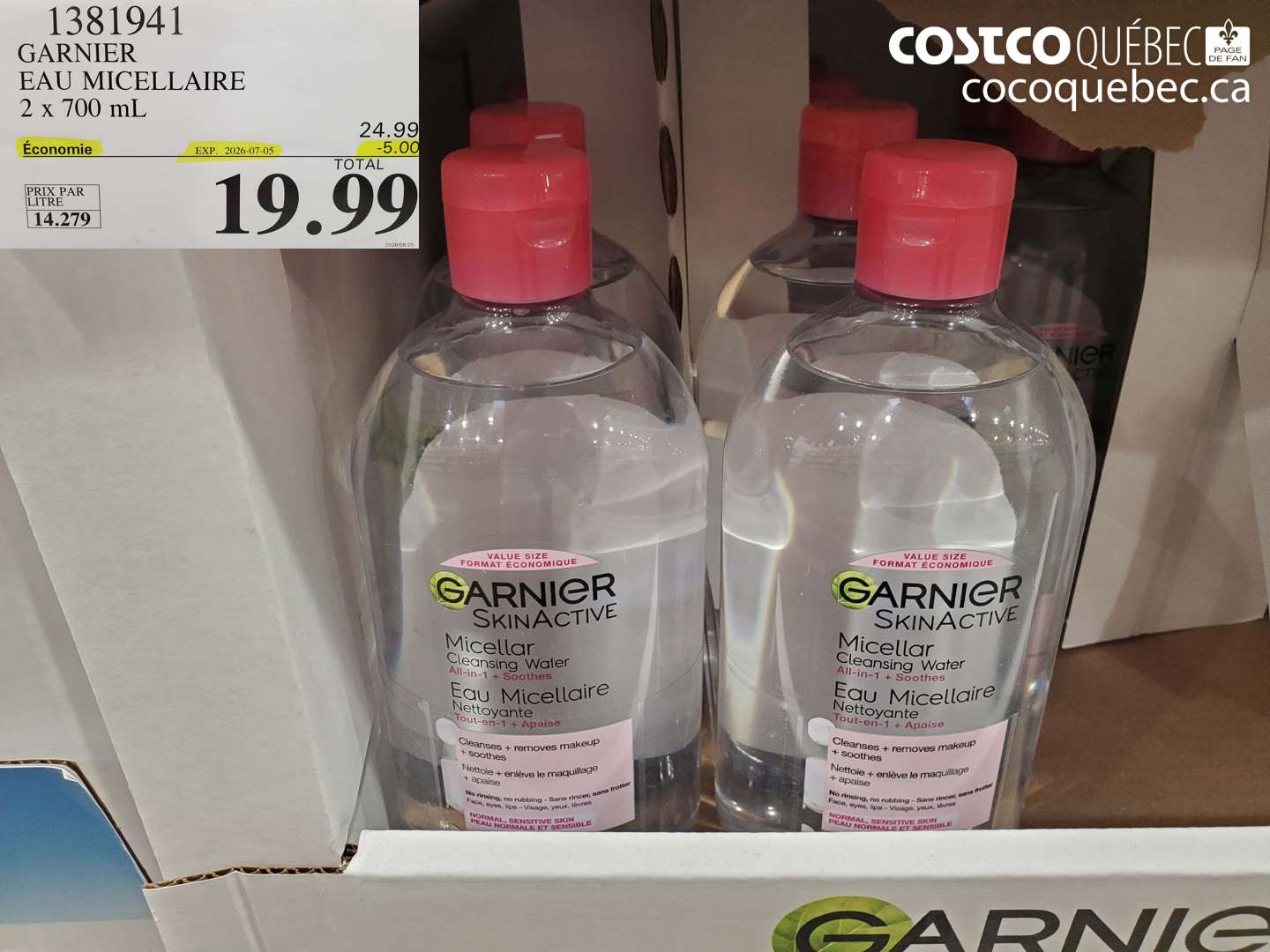 1381941 GARNIER EAU MICELLAIRE 2 X 700 ML ($5.00 INSTANT SAVINGS EXPIRES ON 2026-07-05) $19.99
