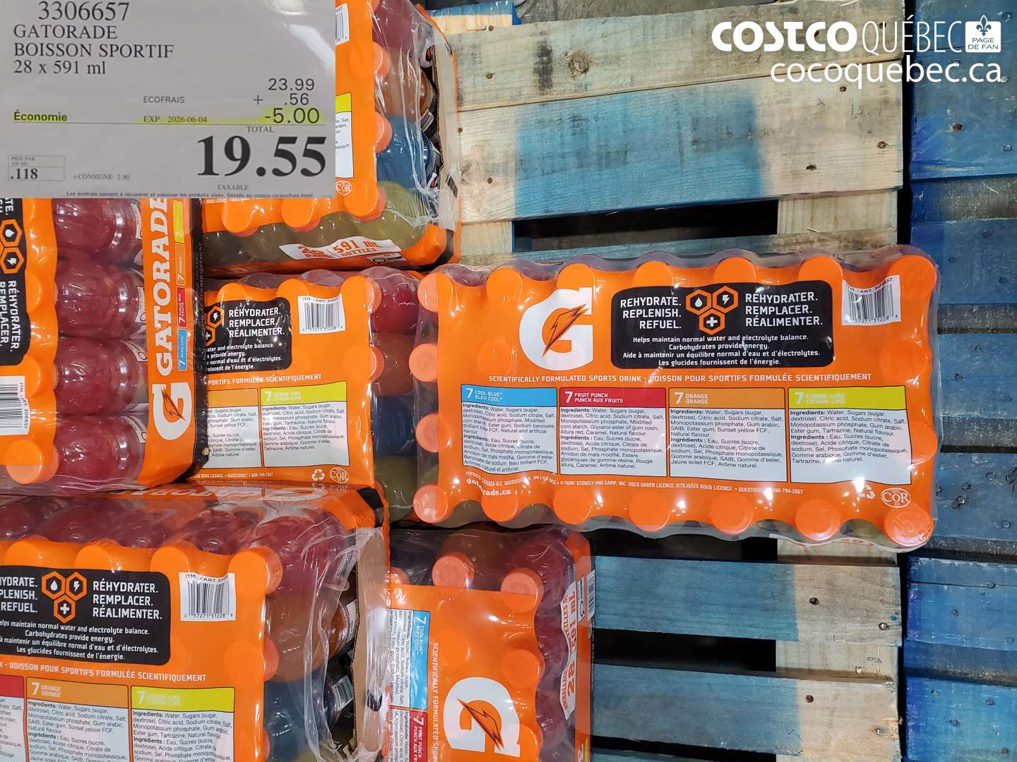 3306657 GATORADE BOISSON SPORTIF 28 X 591 ML ($5.00 INSTANT SAVINGS EXPIRES ON 2026-06-04) $19.55
