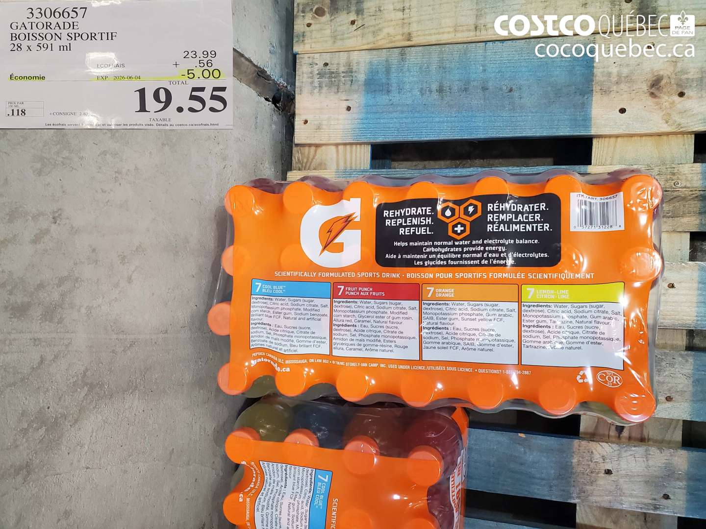 3306657 GATORADE BOISSON SPORTIF 28 X 591 ML ($5.00 INSTANT SAVINGS EXPIRES ON 2026-06-04) $19.55