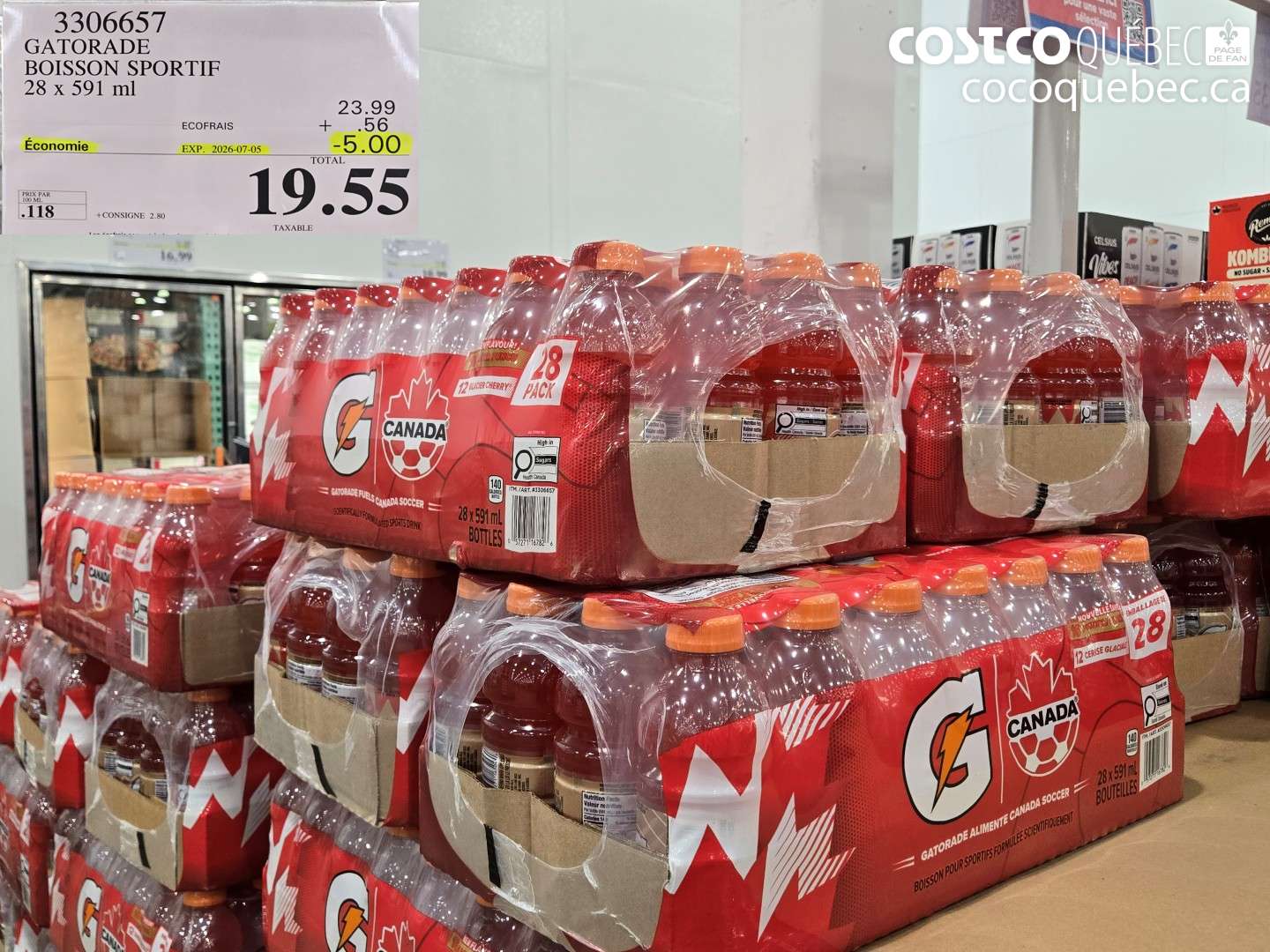 3306657 GATORADE BOISSON SPORTIF 28 X 591 ML ($5.00 INSTANT SAVINGS EXPIRES ON 2026-07-05) $19.55