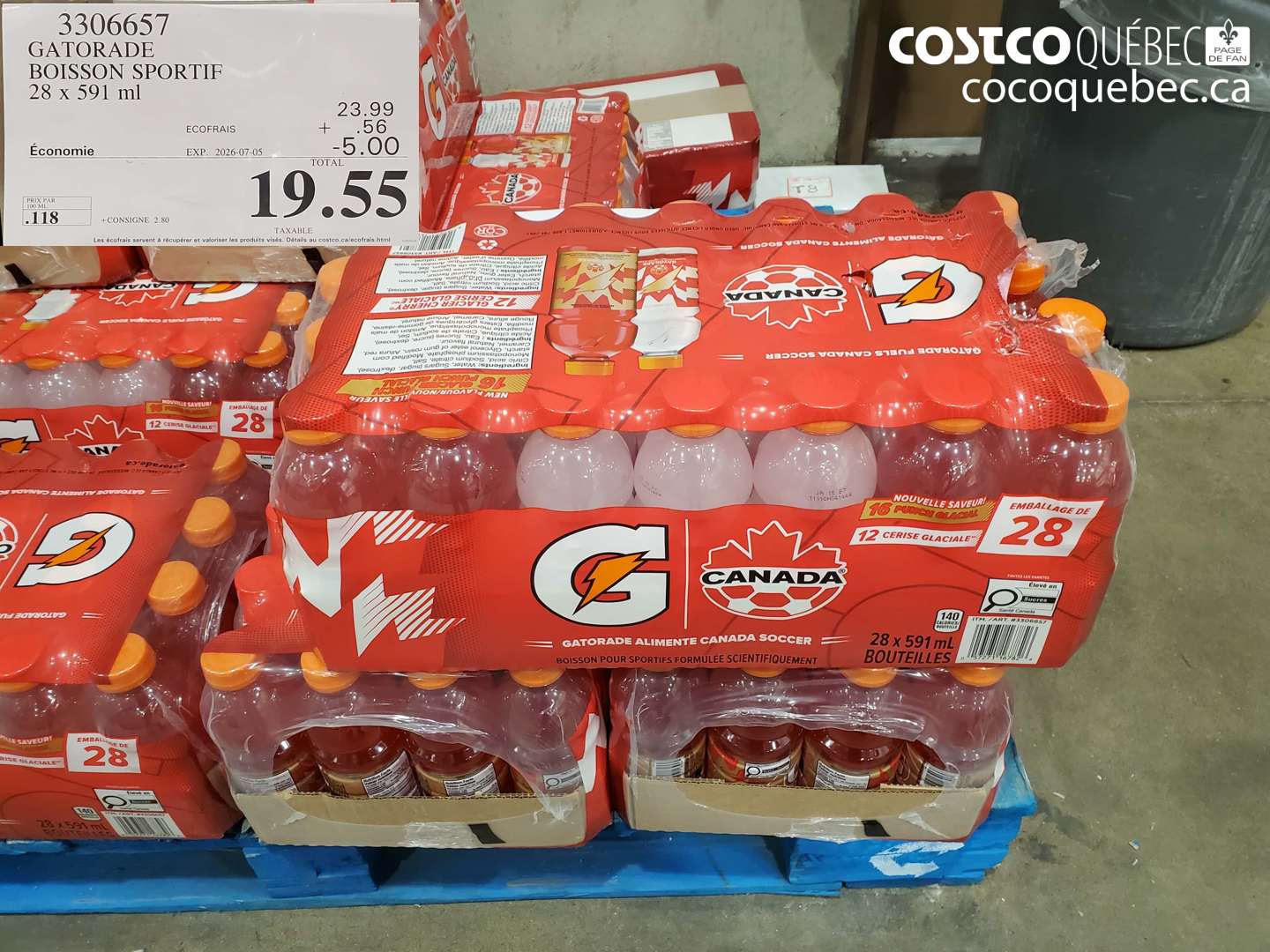 3306657 GATORADE BOISSON SPORTIF 28 X 591 ML ($5.00 INSTANT SAVINGS EXPIRES ON 2026-07-05) $19.55