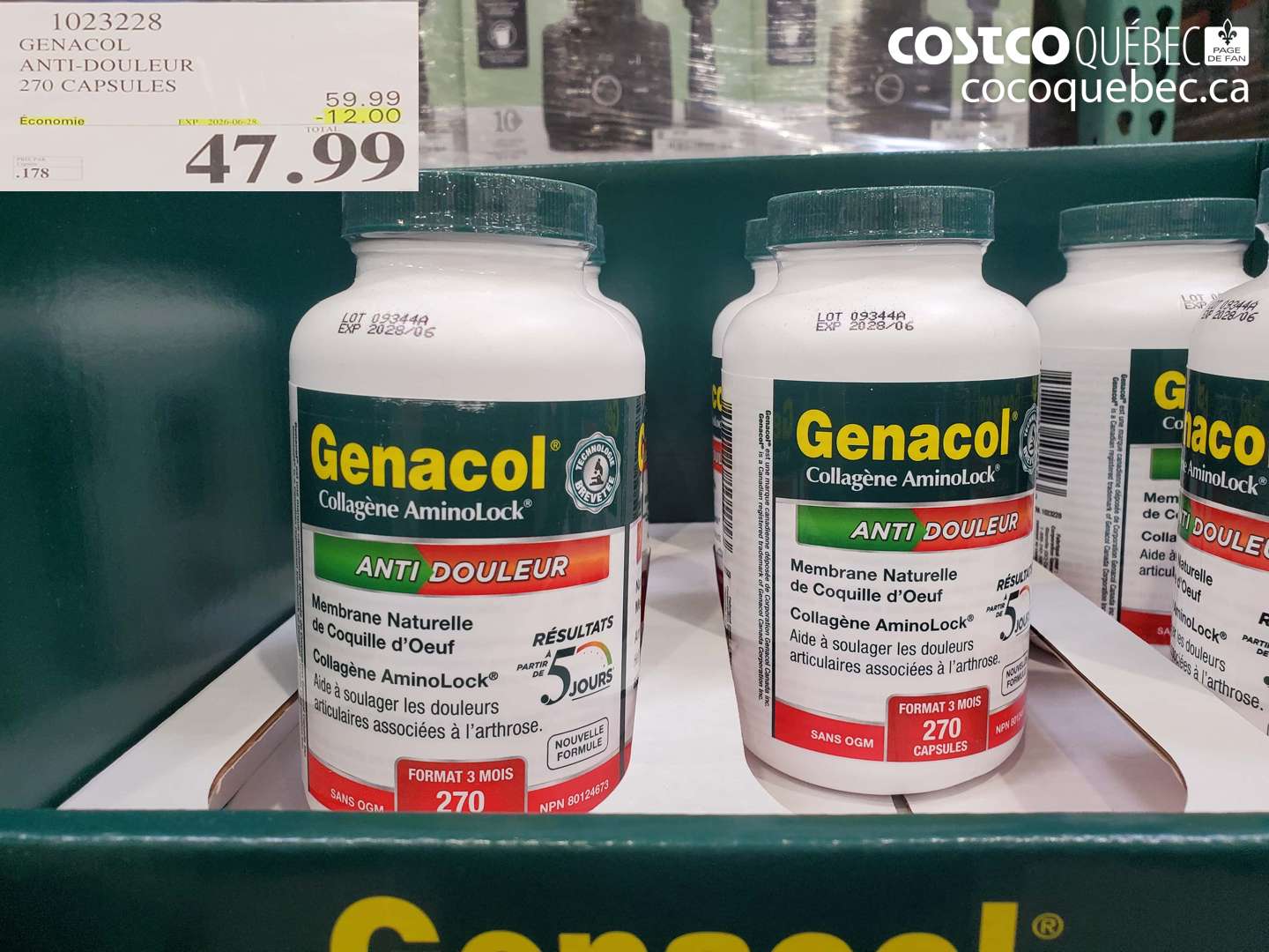 1023228 GENACOL ANTI-DOULEUR 270 CAPSULES ($12.00 INSTANT SAVINGS EXPIRES ON 2026-06-28) $47.99