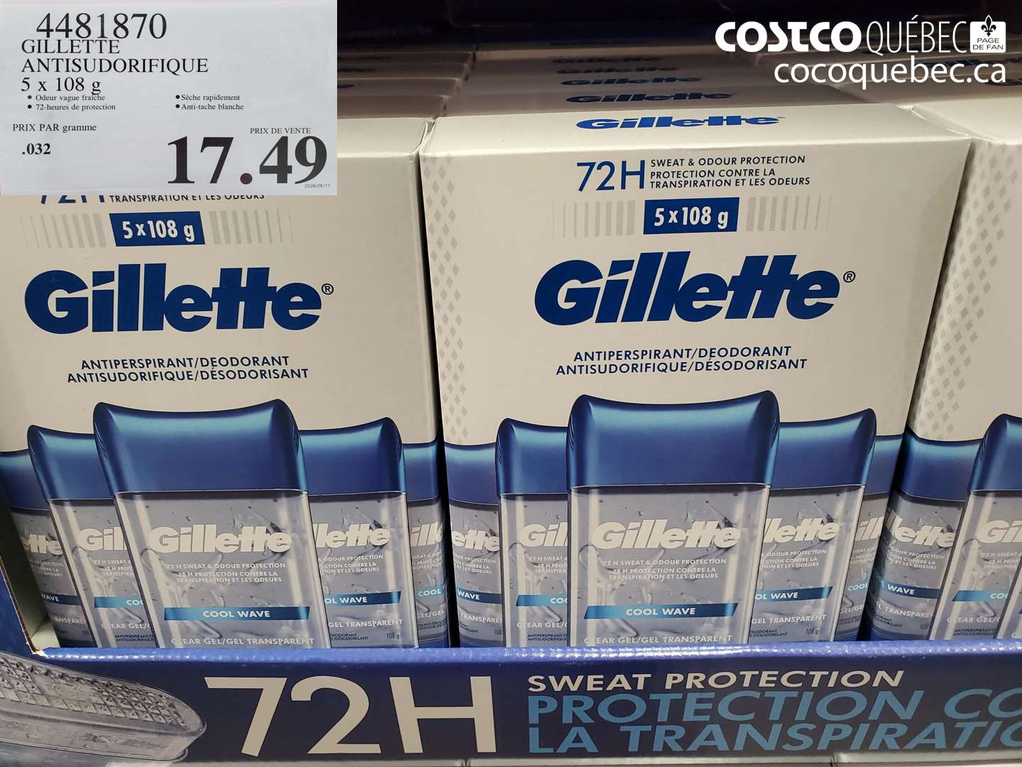 4481870 GILLETTE ANTISUDORIFIQUE 5 X 108 G $17.49