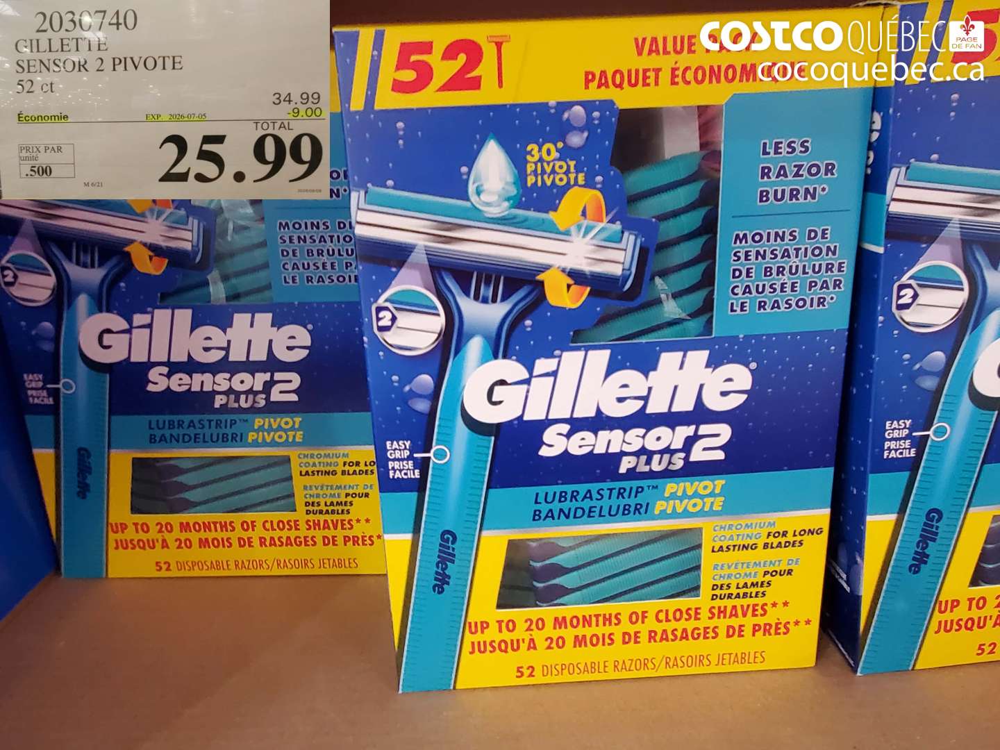 2030740 GILLETTE SENSOR 2 PIVOTE 52 CT. ($9.00 INSTANT SAVINGS EXPIRES ON 2026-07-05) $25.99