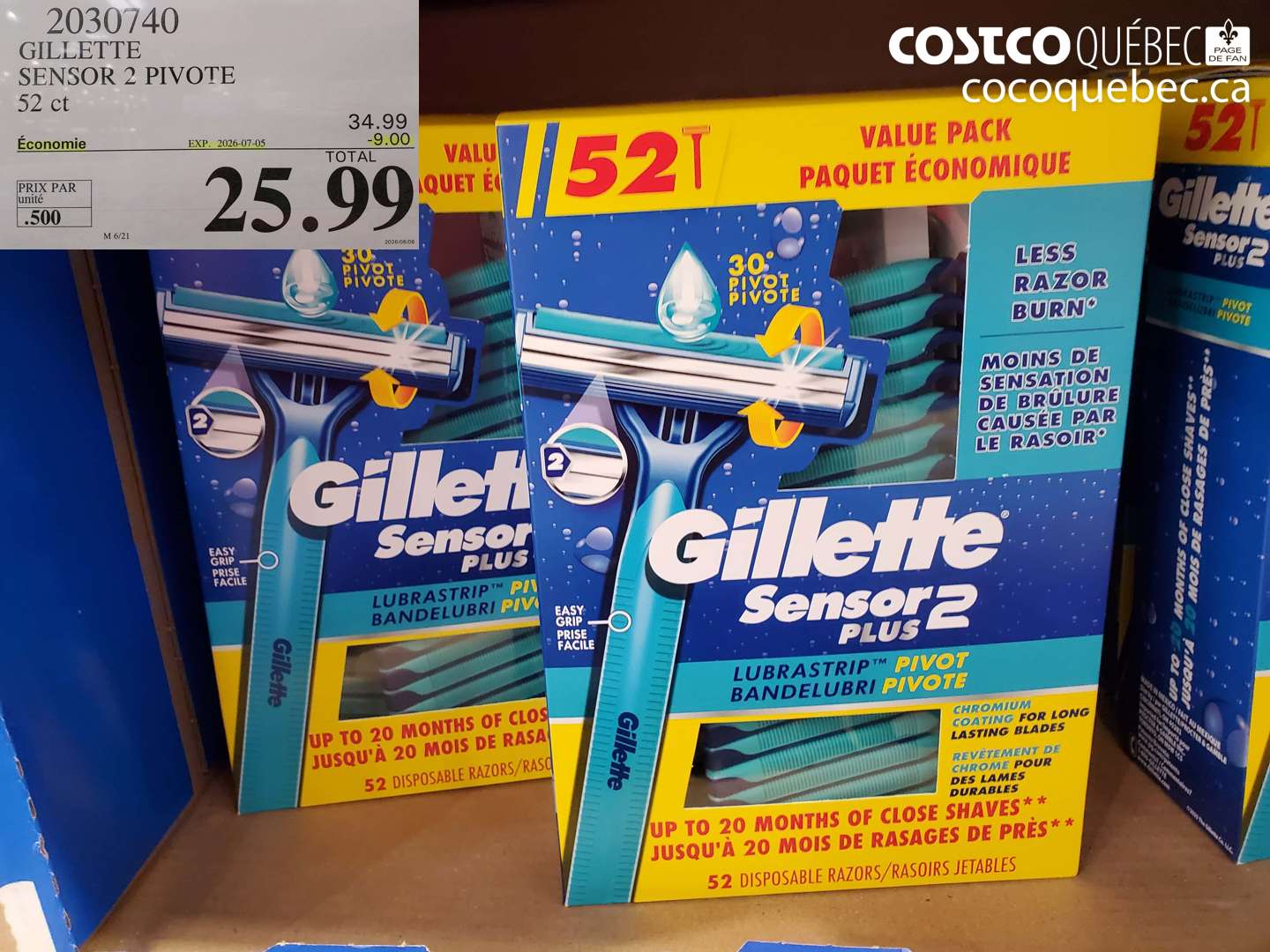2030740 GILLETTE SENSOR 2 PIVOTE 52 CT ($9.00 INSTANT SAVINGS EXPIRES ON 2026-07-05) $25.99