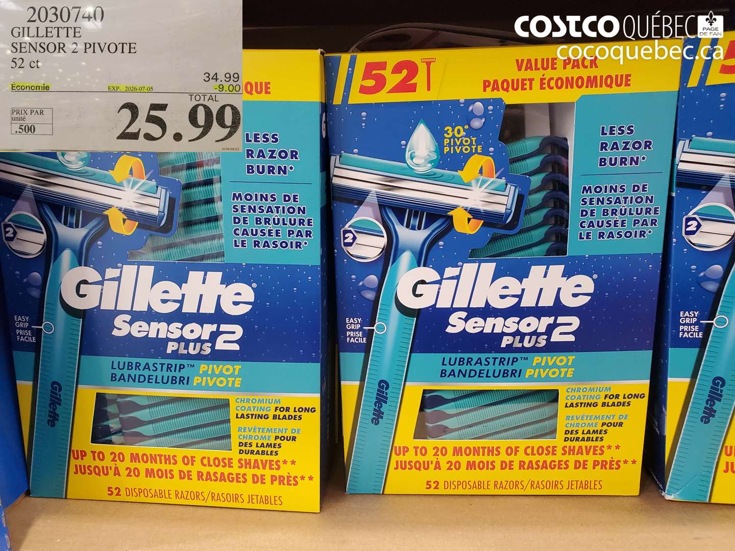 2030740 GILLETTE SENSOR 2 PIVOTE 52 CT ($9.00 INSTANT SAVINGS EXPIRES ON 2026-07-05) $25.99