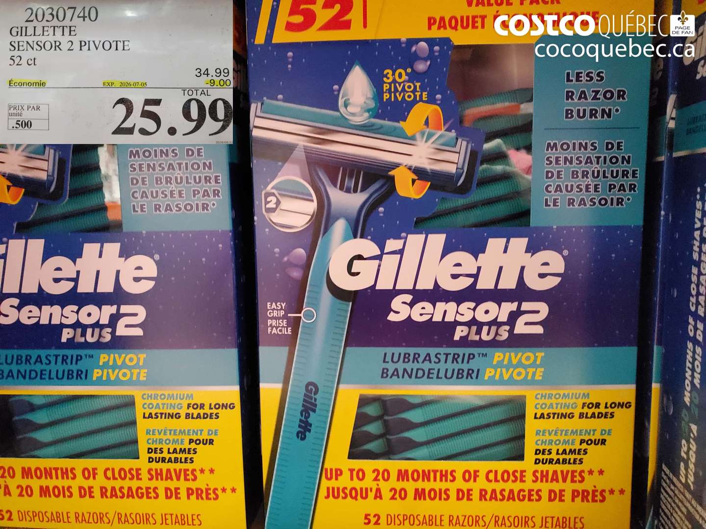 2030740 GILLETTE SENSOR 2 PIVOTE 52 CT ($9.00 INSTANT SAVINGS EXPIRES ON 2026-07-05) $25.99