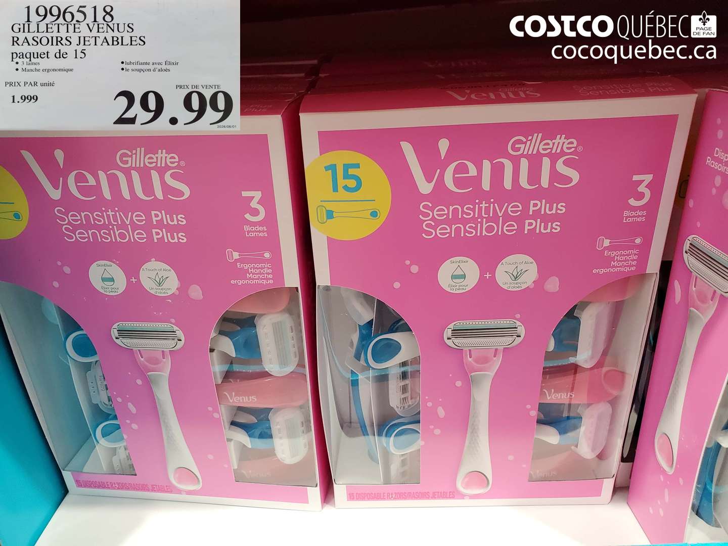 1996518 GILLETTE VENUS RASOIRS JETABLES PAQUET DE 15 $29.99