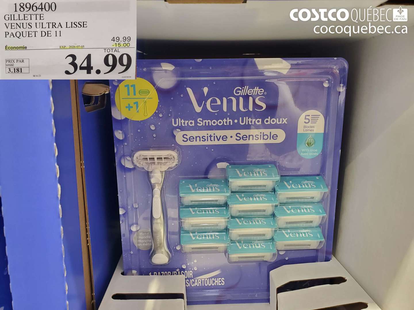 1896400 GILLETTE VENUS ULTRA LISSE PAQUET DE 11 ($15.00 INSTANT SAVINGS EXPIRES ON 2026-07-05) $34.99